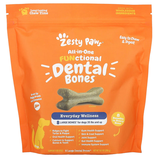 Zesty Paws, All-In-One Functional Dental Bones, For Dogs, All Ages, Cinnamon, 8 Large Dental Bones, 10.1 oz (286 g) - Image 1