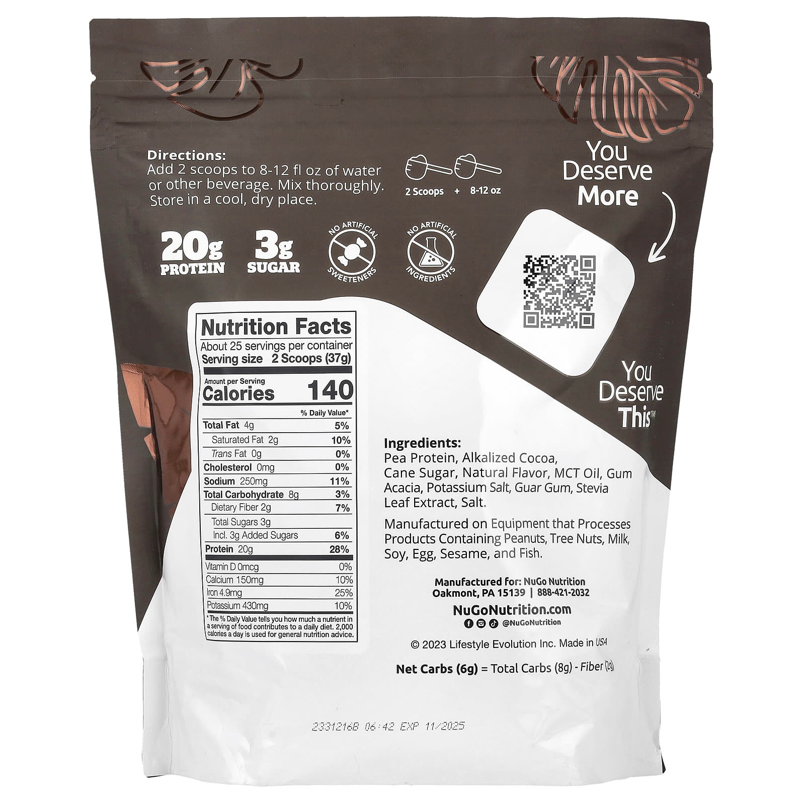 NuGo Nutrition, Plant Protein, Chocolate, 2 lbs (907 g) - Image 2