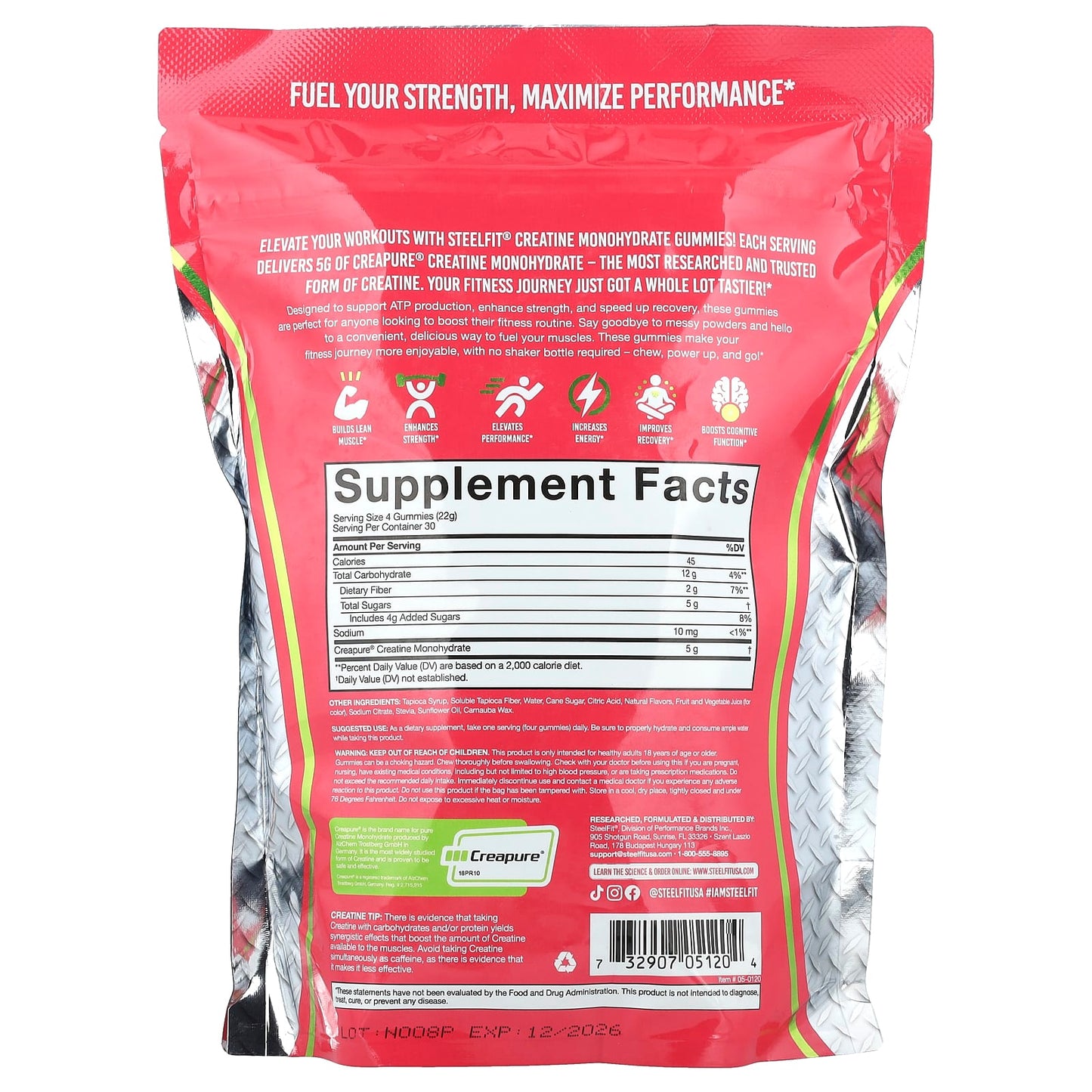 SteelFit, Creatine Monohydrate Gummies, Juicy Watermelon, 120 Gummies - Image 2