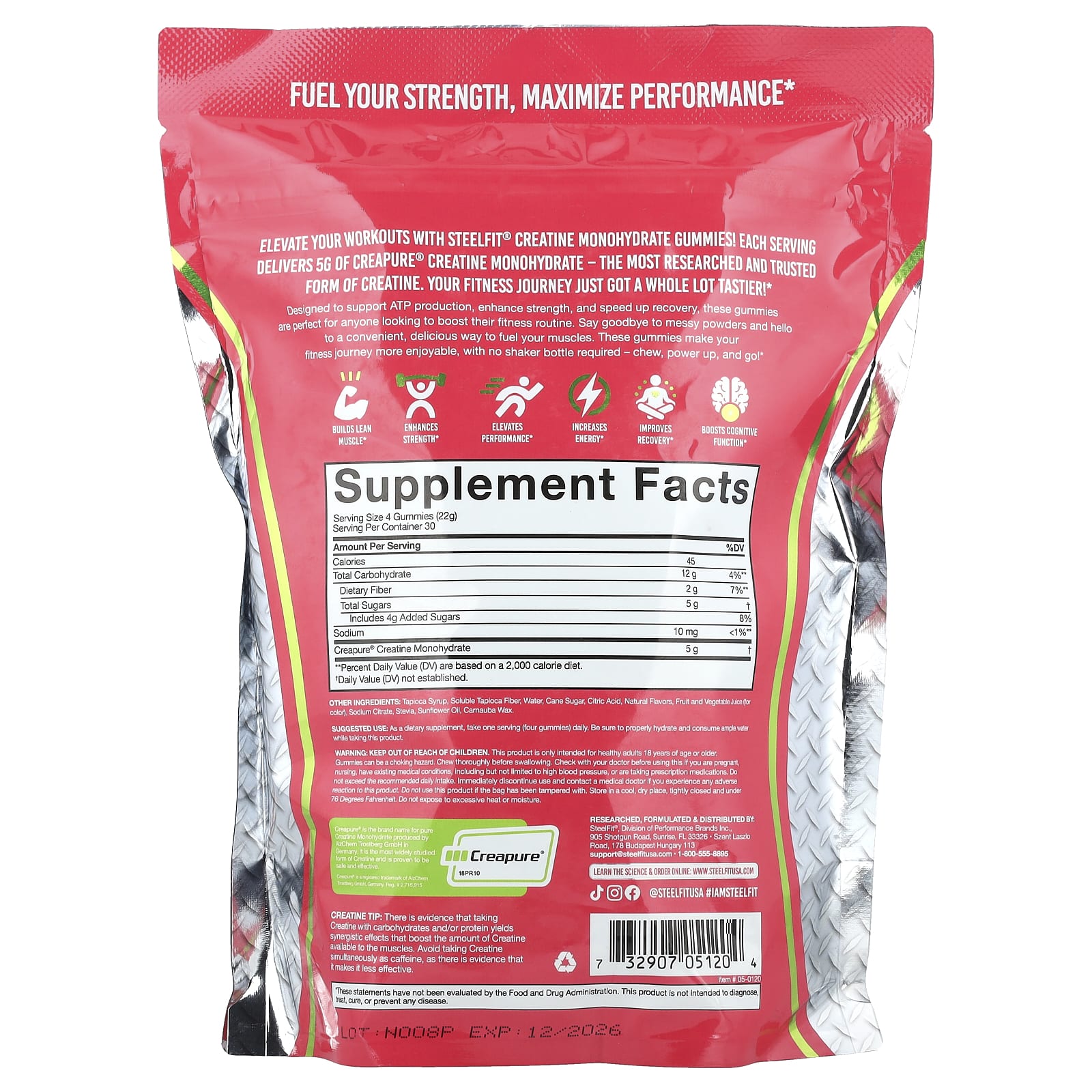 SteelFit, Creatine Monohydrate Gummies, Juicy Watermelon, 120 Gummies - Image 2