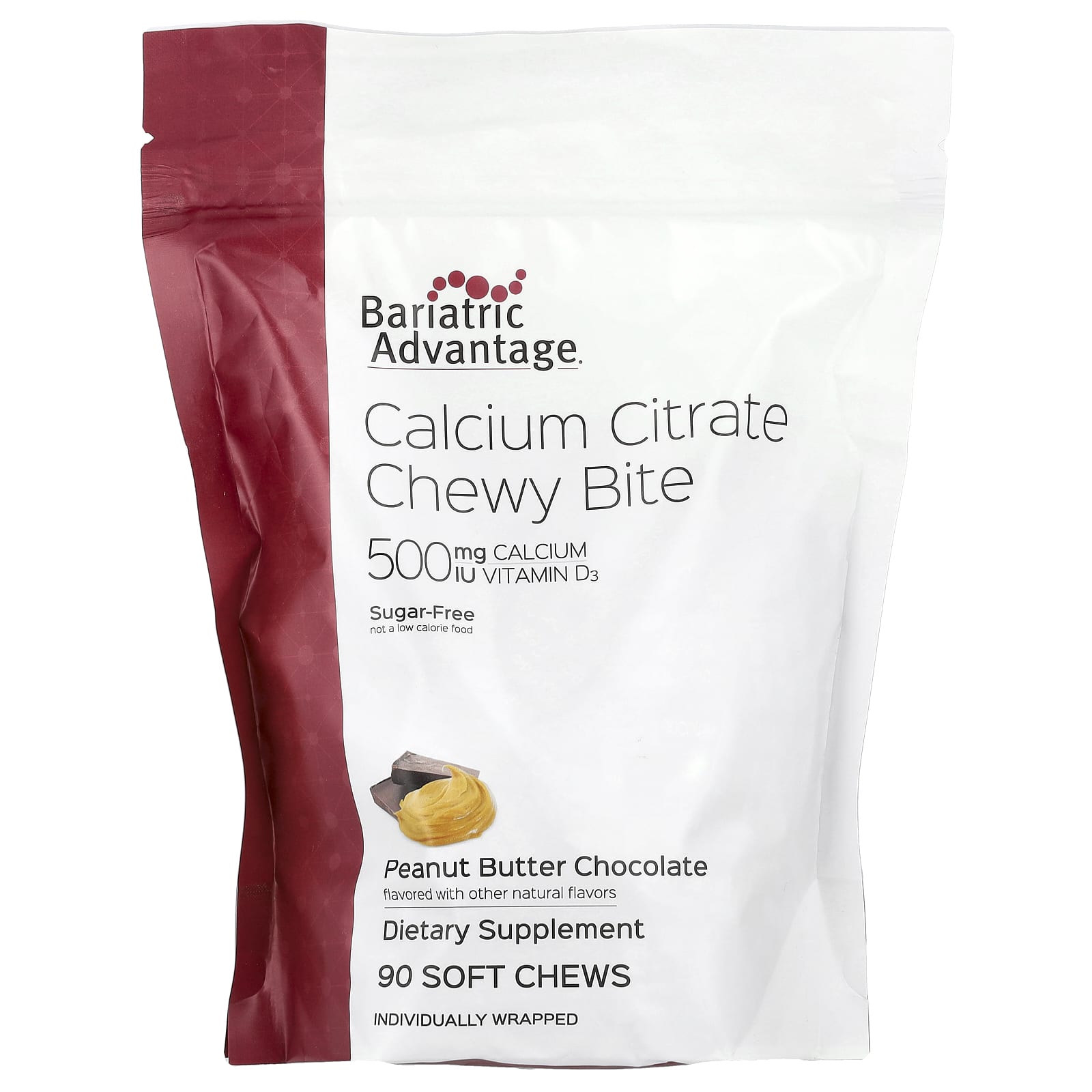Bariatric Calcium Citrate Chewy Bites - Sugar-Free, Peanut Butter Chocolate, 90 Soft Chews - Image 1
