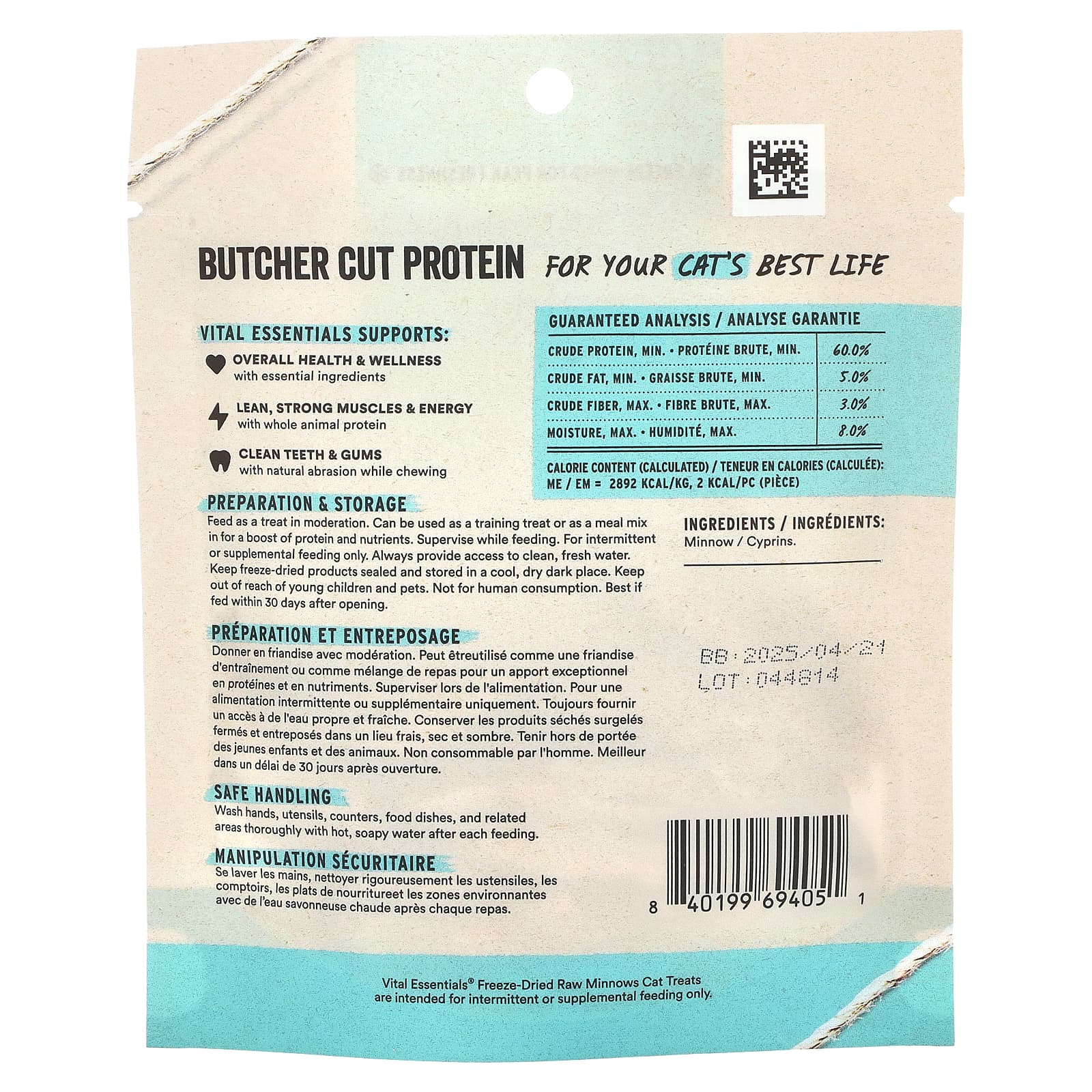 Vital Essentials, Freeze-Dried Raw Cat Treats, Minnows, 0.5 oz (14.2 g) - Image 2