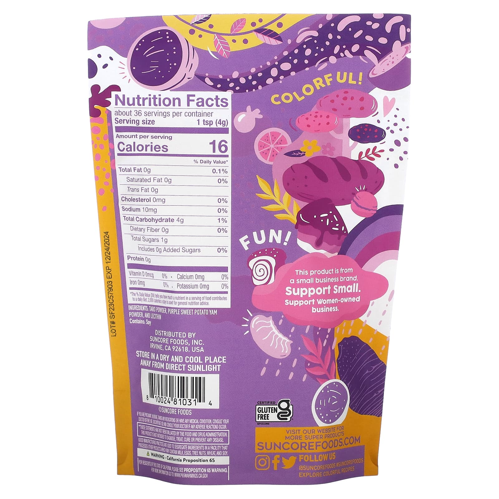 Suncore Foods, Lilac Taro Yam Supercolor Powder, Taro & Purple Sweet Potato Yam, 5 oz (142 g) - Image 2