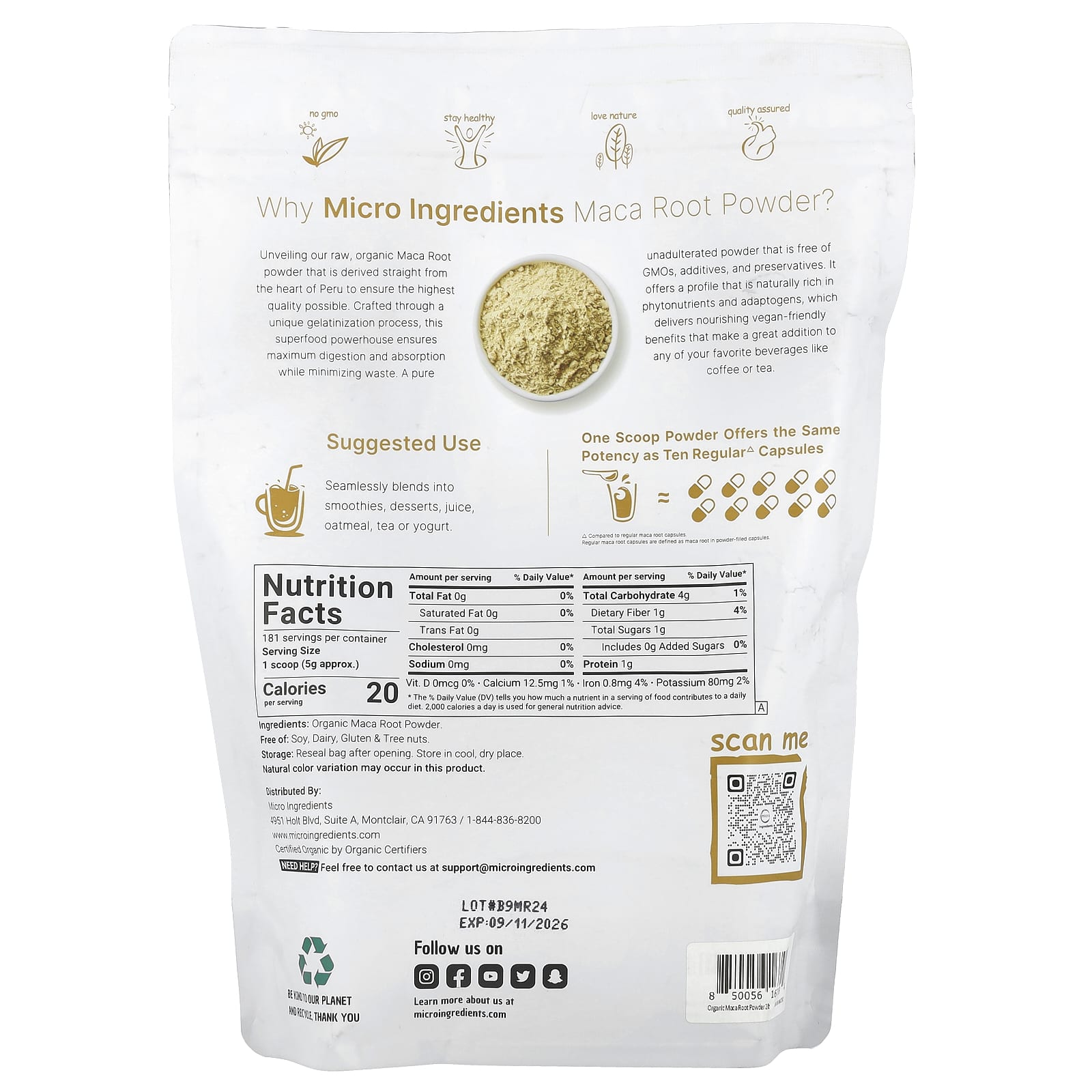 Micro Ingredients, Organic Maca Root Powder, 2 lb (907 g) - Image 2