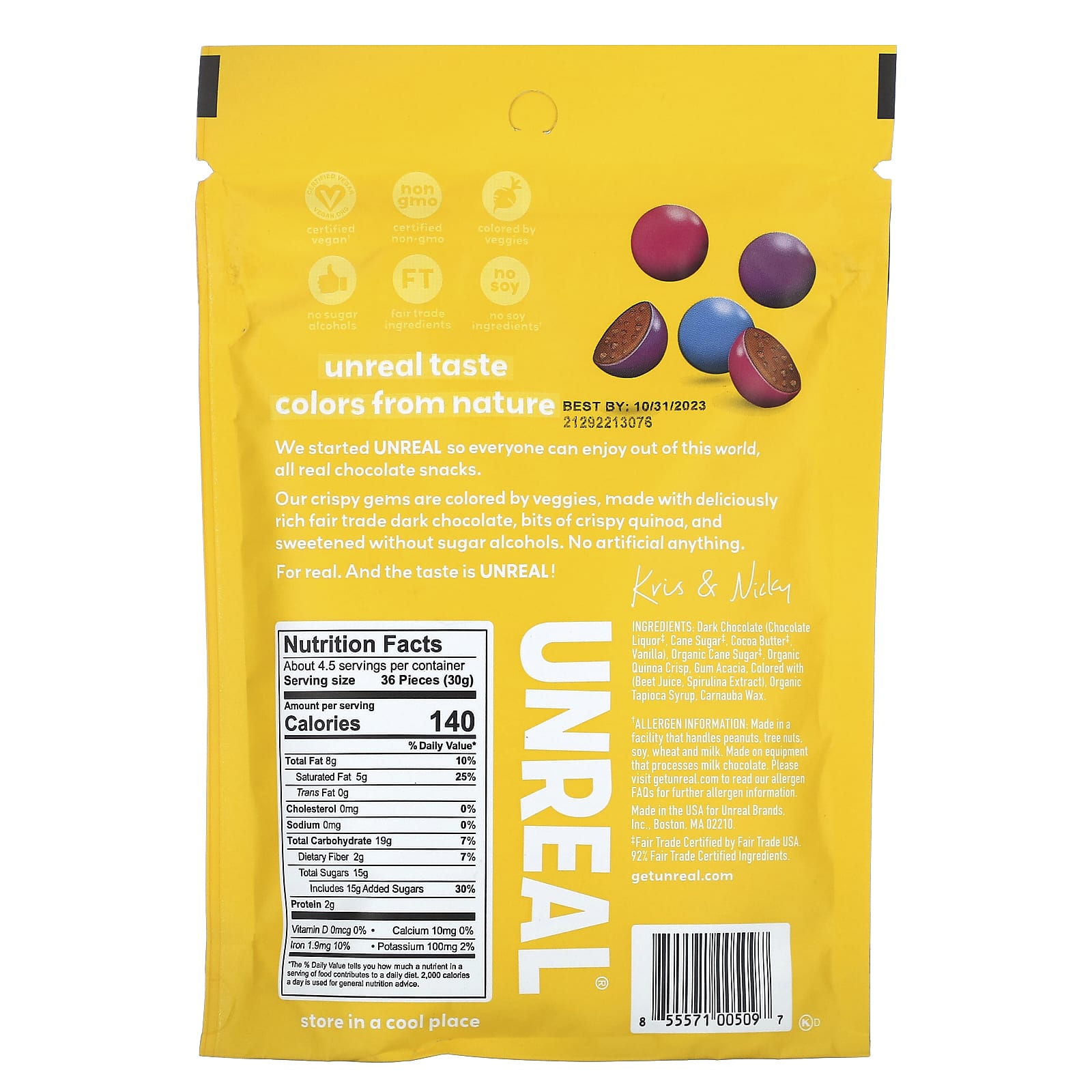 Unreal, Dark Chocolates With Crispy Quinoa, 5 oz (142 g) - Image 2