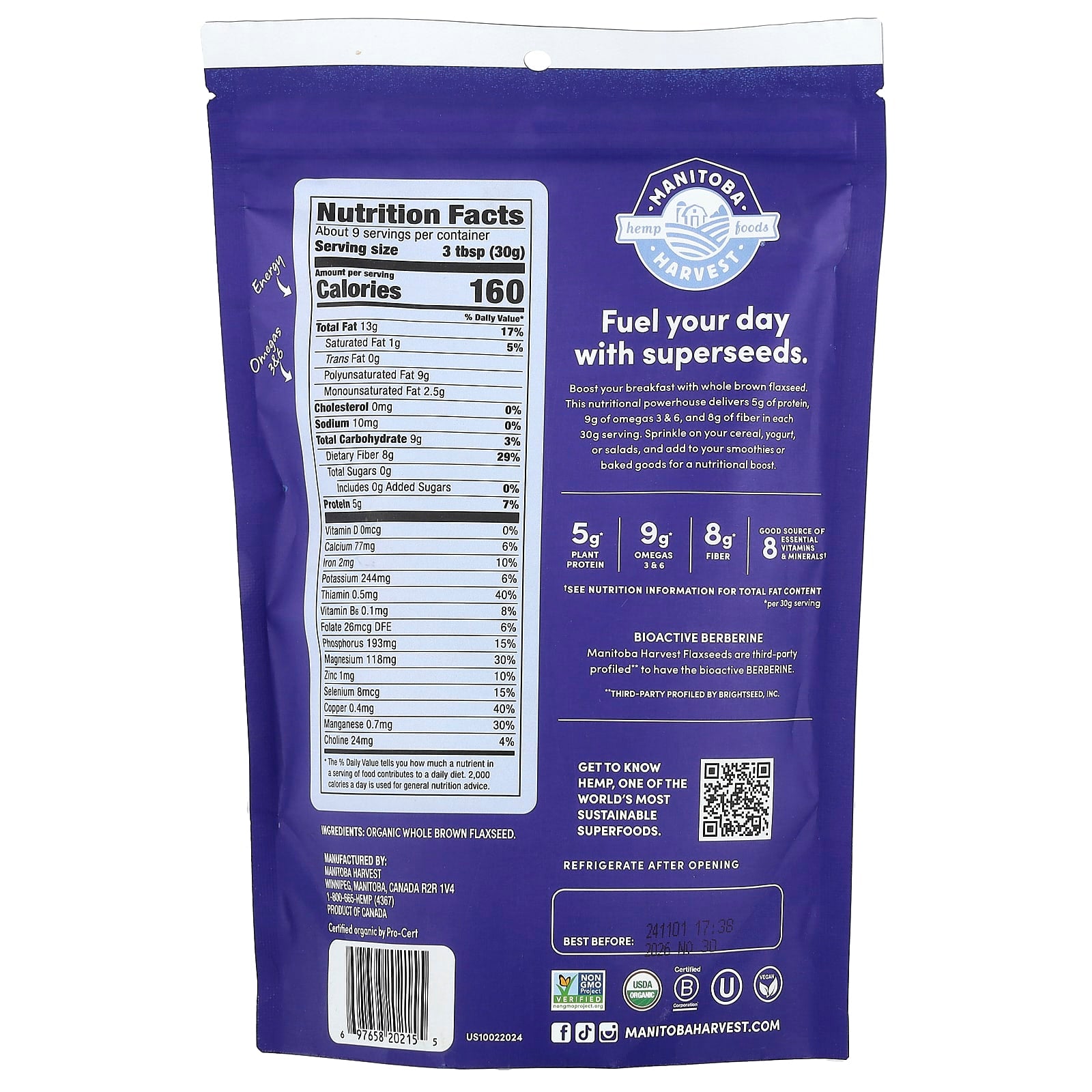 Manitoba Harvest, Organic Whole Flaxseed, 10 oz (283 g) - Image 2