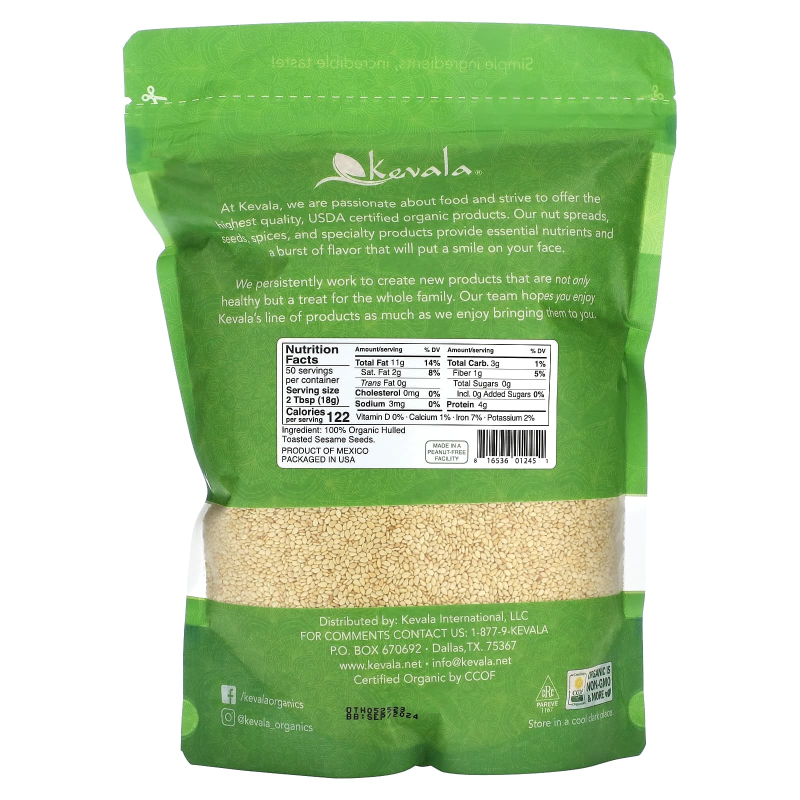 Kevala, Organic Toasted Sesame Seeds (Hulled), 32 oz (907 g) - Image 2