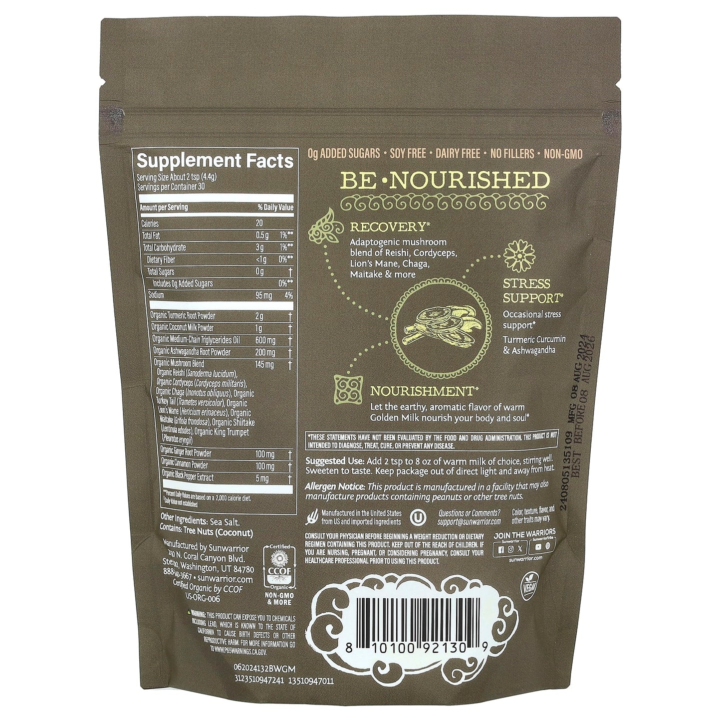 Sunwarrior, Organic Golden Milk, 4.65 oz (132 g) - Image 2