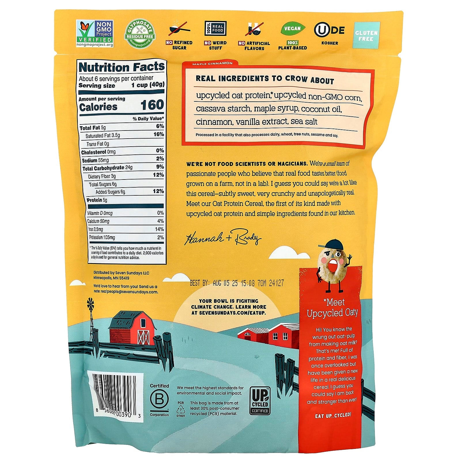 Seven Sundays, Oat Protein Cereal, Maple Cinnamon, 8 oz (227 g)