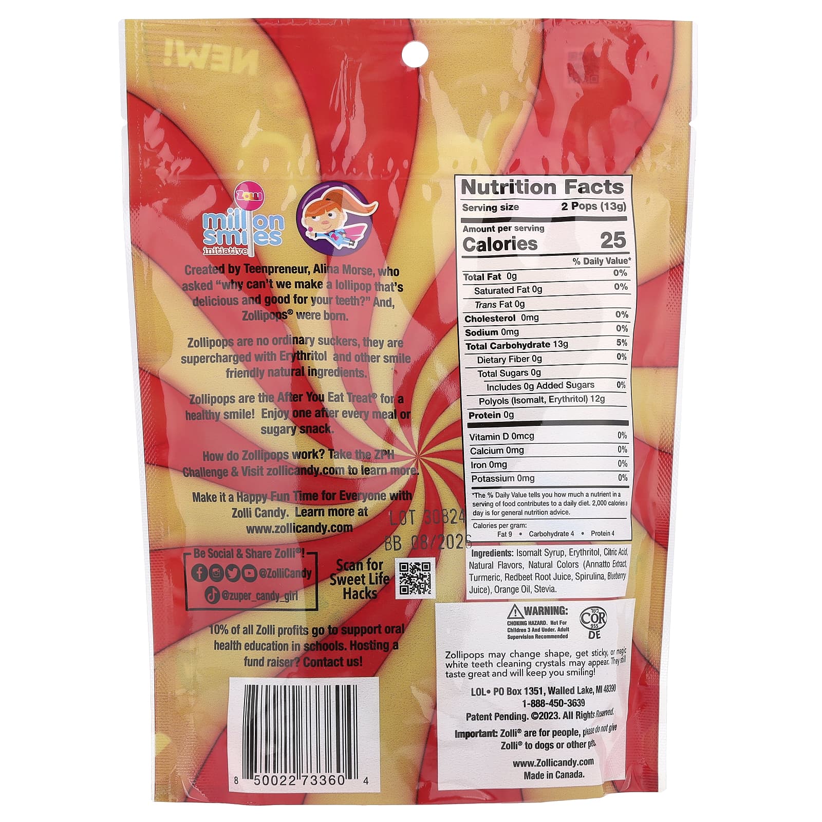 Zollipops, Suckers, Mango + Strawberry, 5.2 oz (147 g) - Image 2
