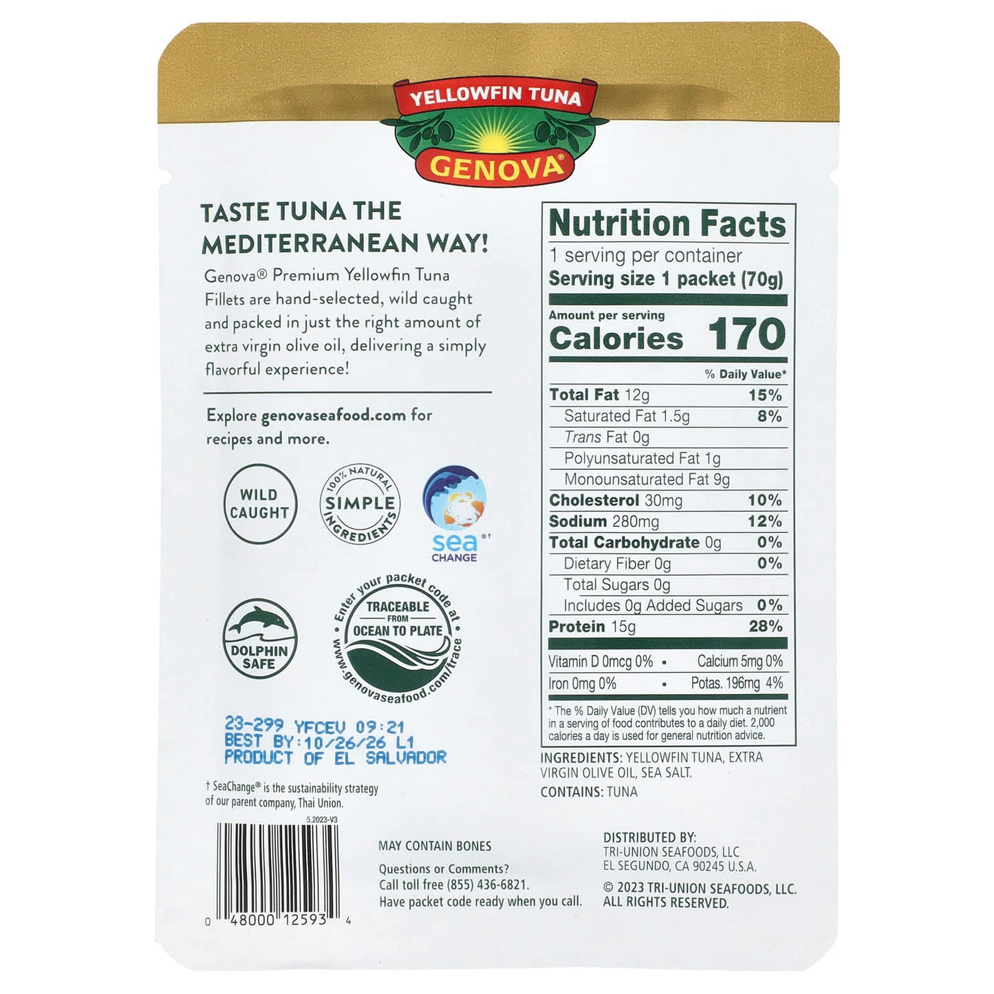 Wild Caught Yellowfin Tuna in Extra Virgin Olive Oil by Genova - Image 2