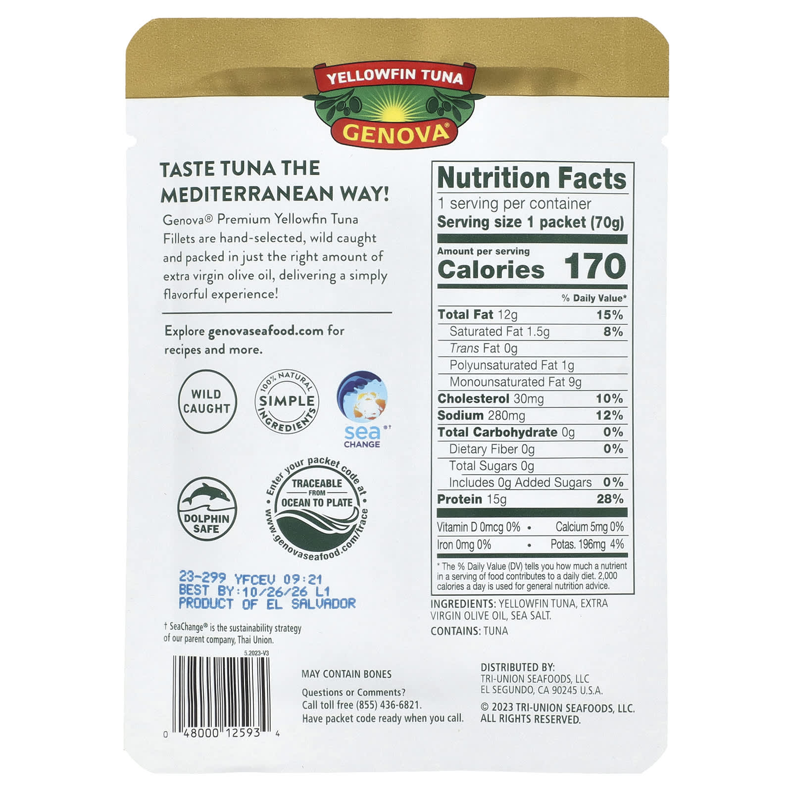 Wild Caught Yellowfin Tuna in Extra Virgin Olive Oil by Genova - Image 2