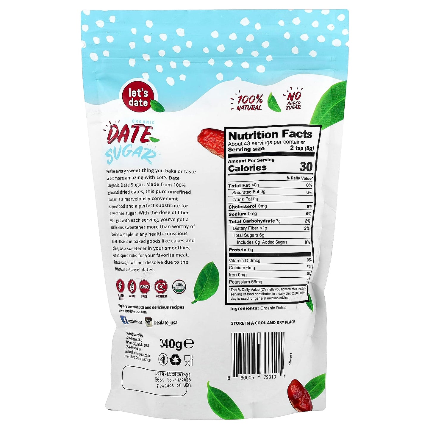 Let's Date, Organic Date Sugar, 12 oz (340 g) - Image 2