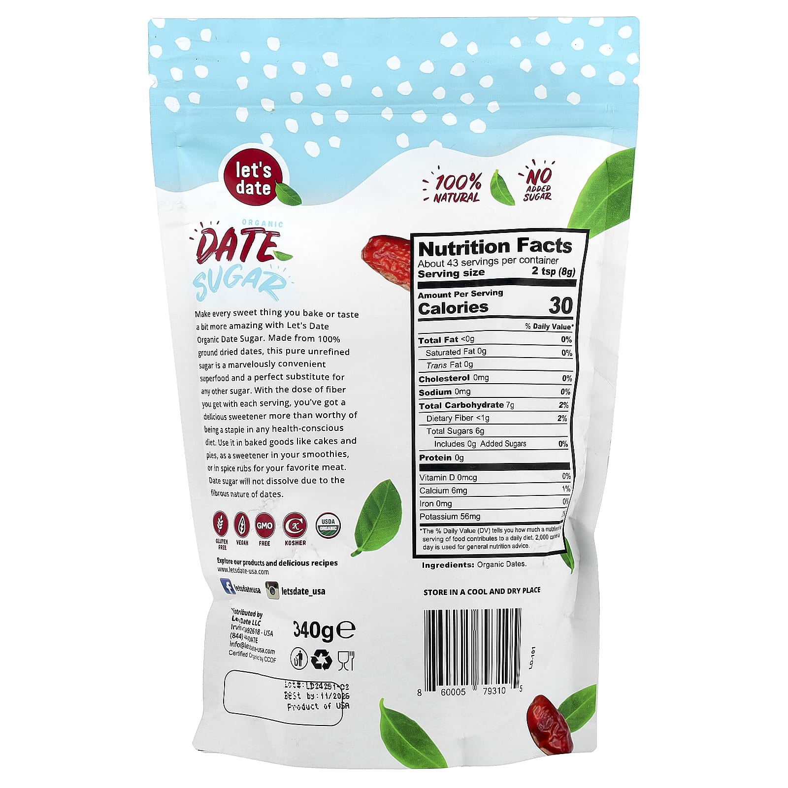 Let's Date, Organic Date Sugar, 12 oz (340 g) - Image 2
