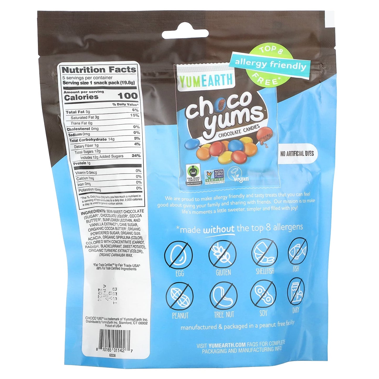 YumEarth, Choco Yums, Chocolate Candies, 5 Snack Packs, 0.7 oz (19.8 g) Each - Image 2