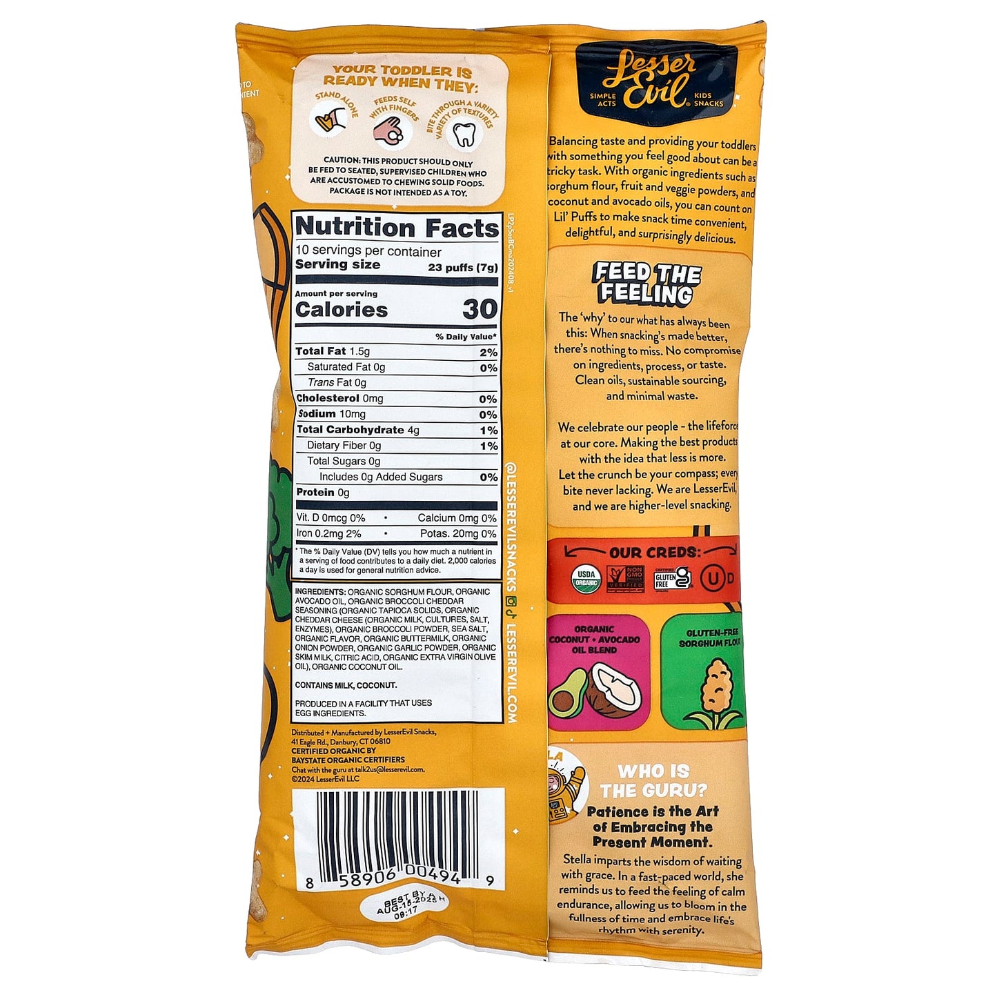 LesserEvil, Lil' Puffs, Broccoli Cheddar Blast, 2.5 oz (71 g) - Image 2