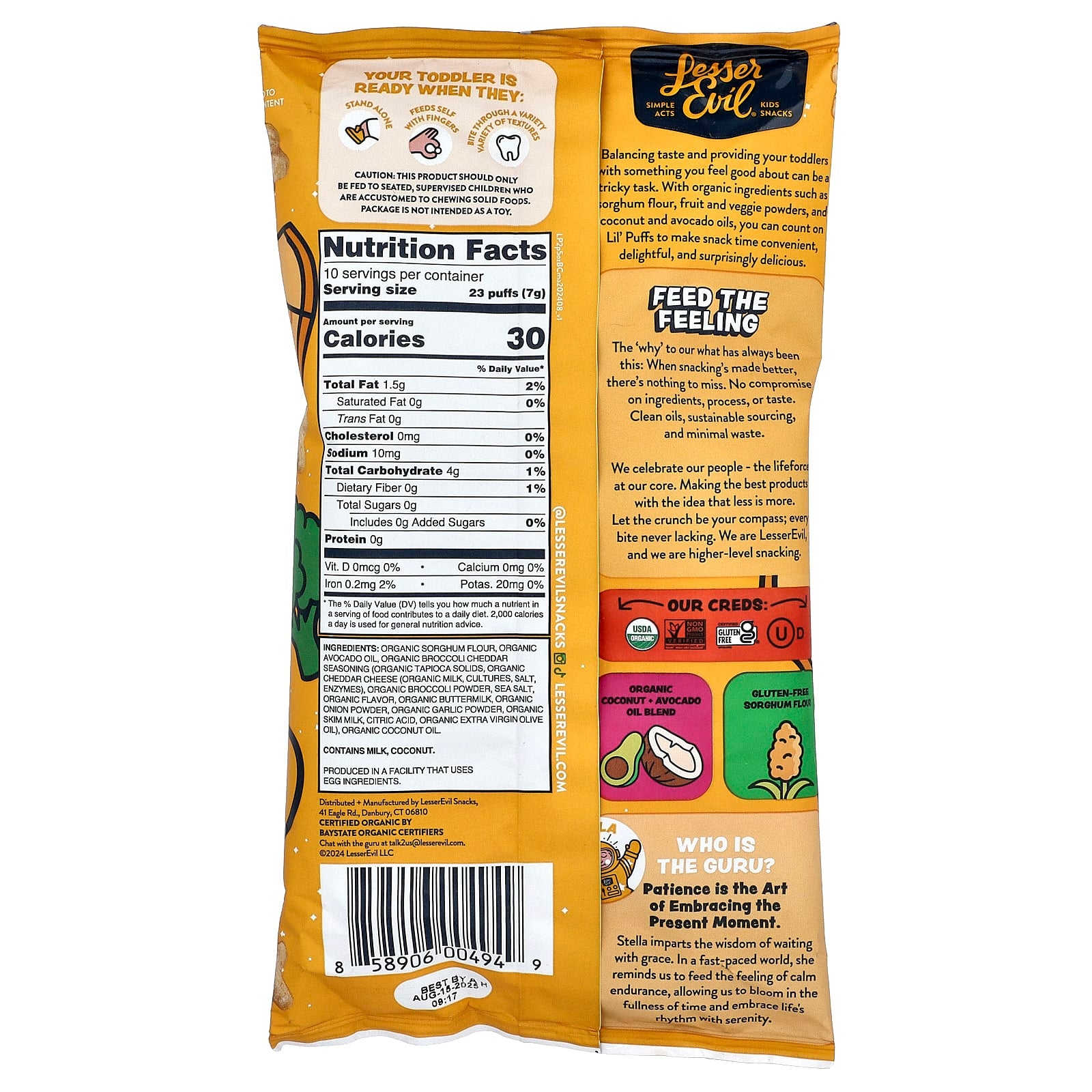 LesserEvil, Lil' Puffs, Broccoli Cheddar Blast, 2.5 oz (71 g) - Image 2