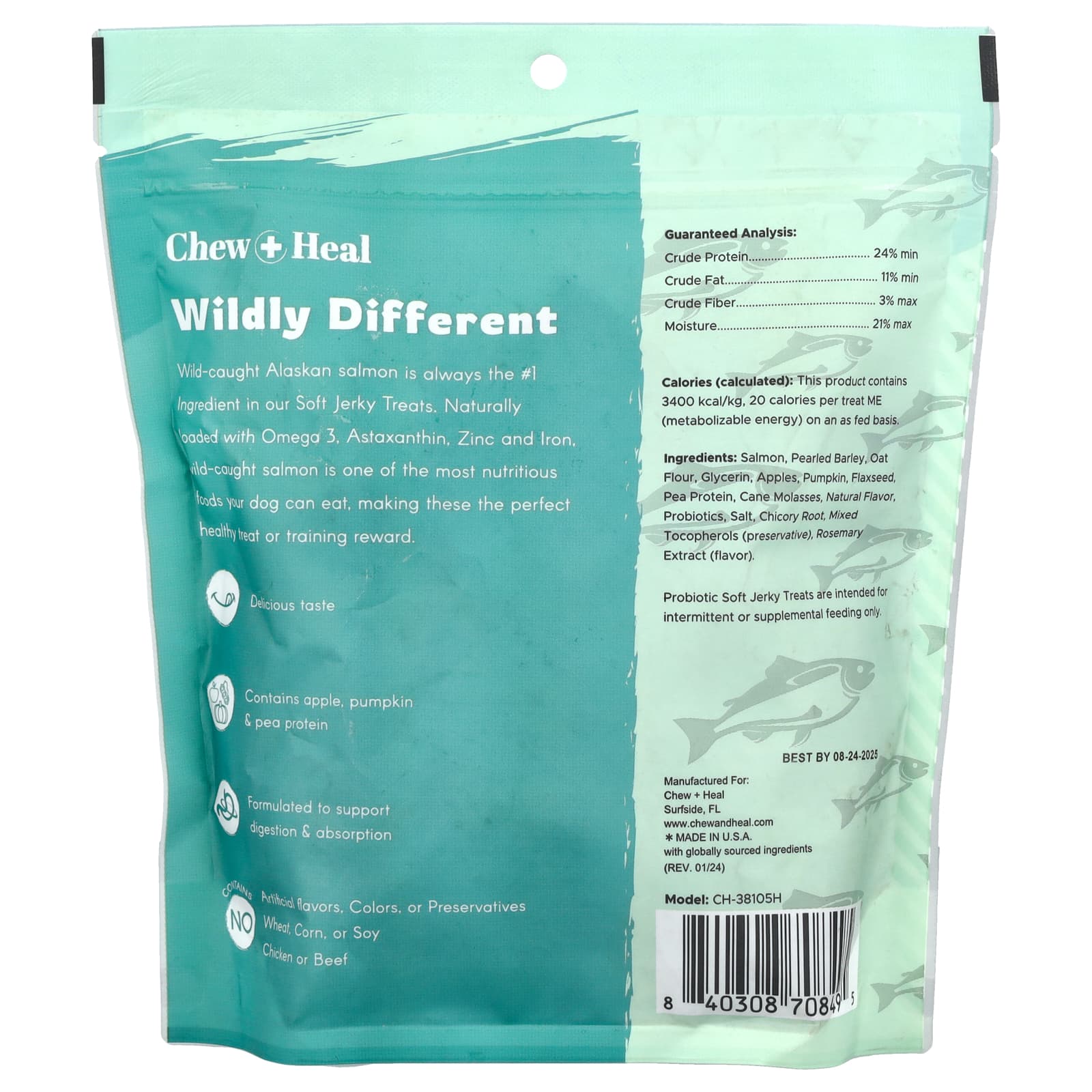 Wild-Caught Salmon Probiotic Soft Jerky Treats for Dogs - 12 oz - Image 2