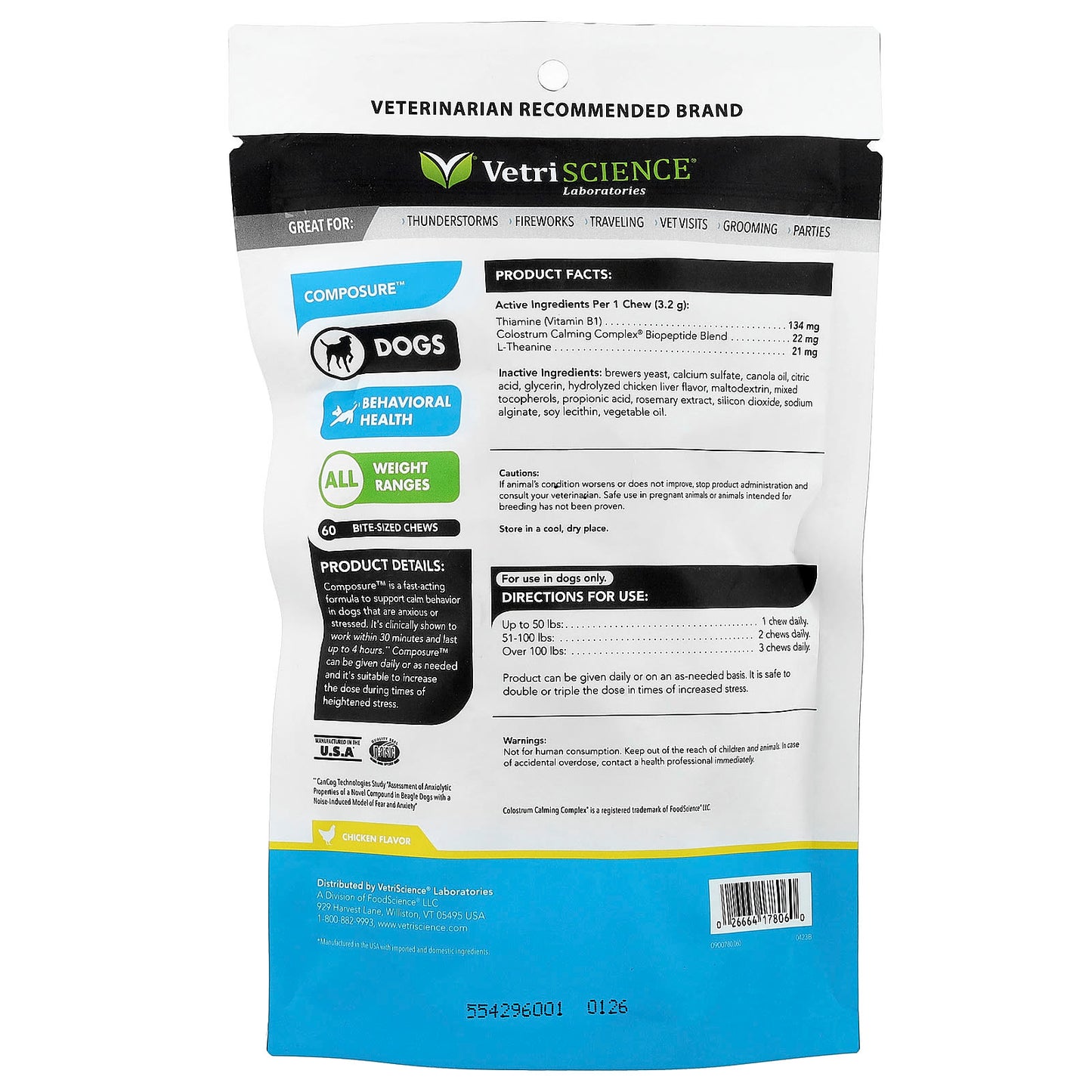 Vetriscience, Composure™, For All Dogs, Chicken, 60 Bite-Sized Chews, 6.77 oz (192 g) - Image 2