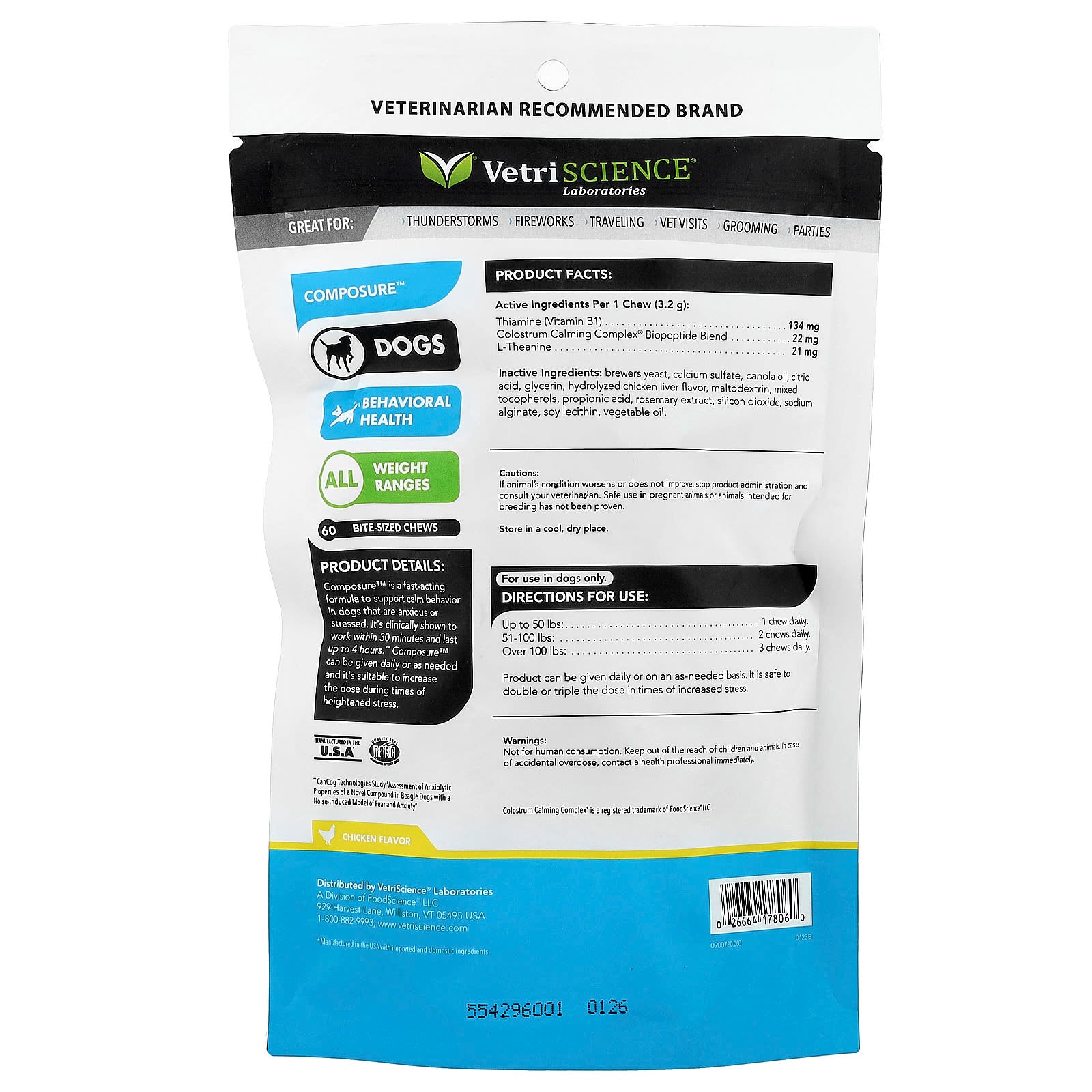 Vetriscience, Composure™, For All Dogs, Chicken, 60 Bite-Sized Chews, 6.77 oz (192 g) - Image 2