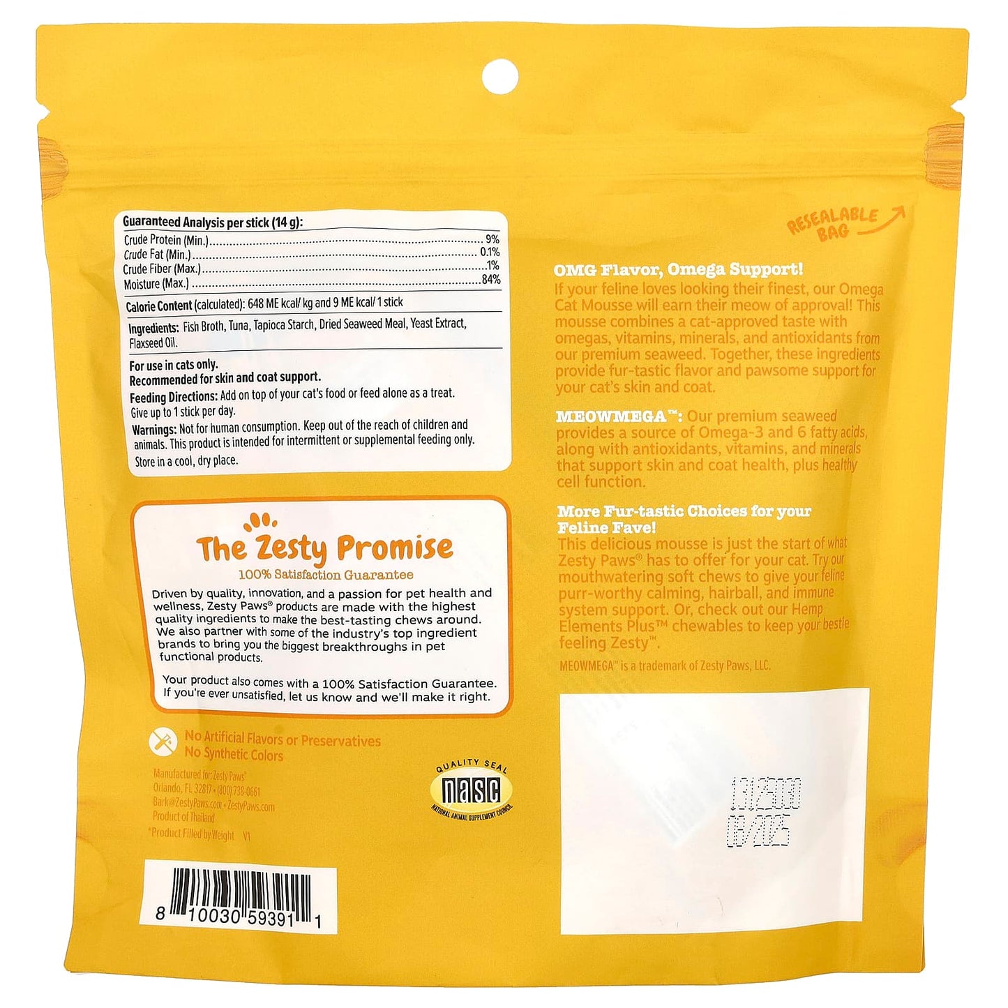 Zesty Paws, Omega Cat Mousse, For Cats, Tuna, 18 Stick Packs, 9 oz (252 g) - Image 2