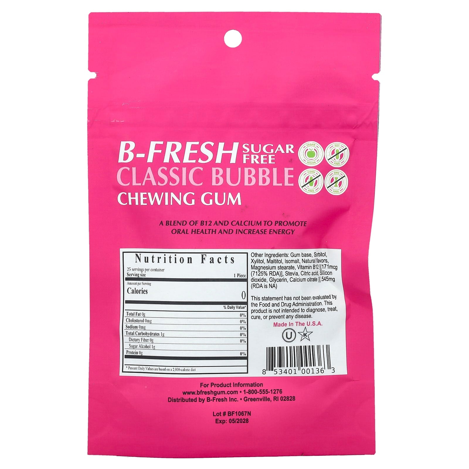 Sugar-Free Classic Bubble Chewing Gum by B-Fresh - 25 Pieces - Image 2