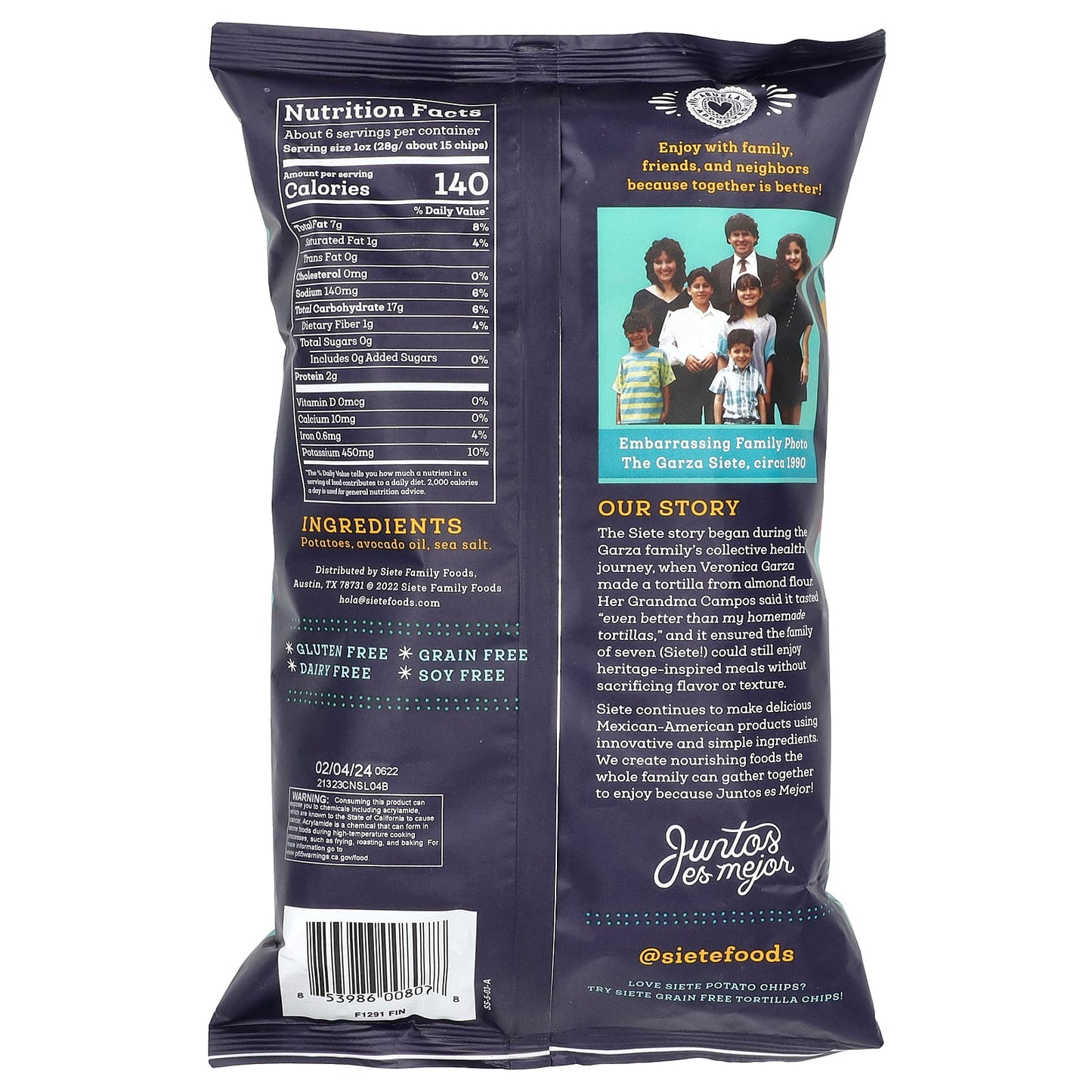 Siete, Kettle Cooked Potato Chips, Sea Salt, 5.5 oz (156 g) - Image 2