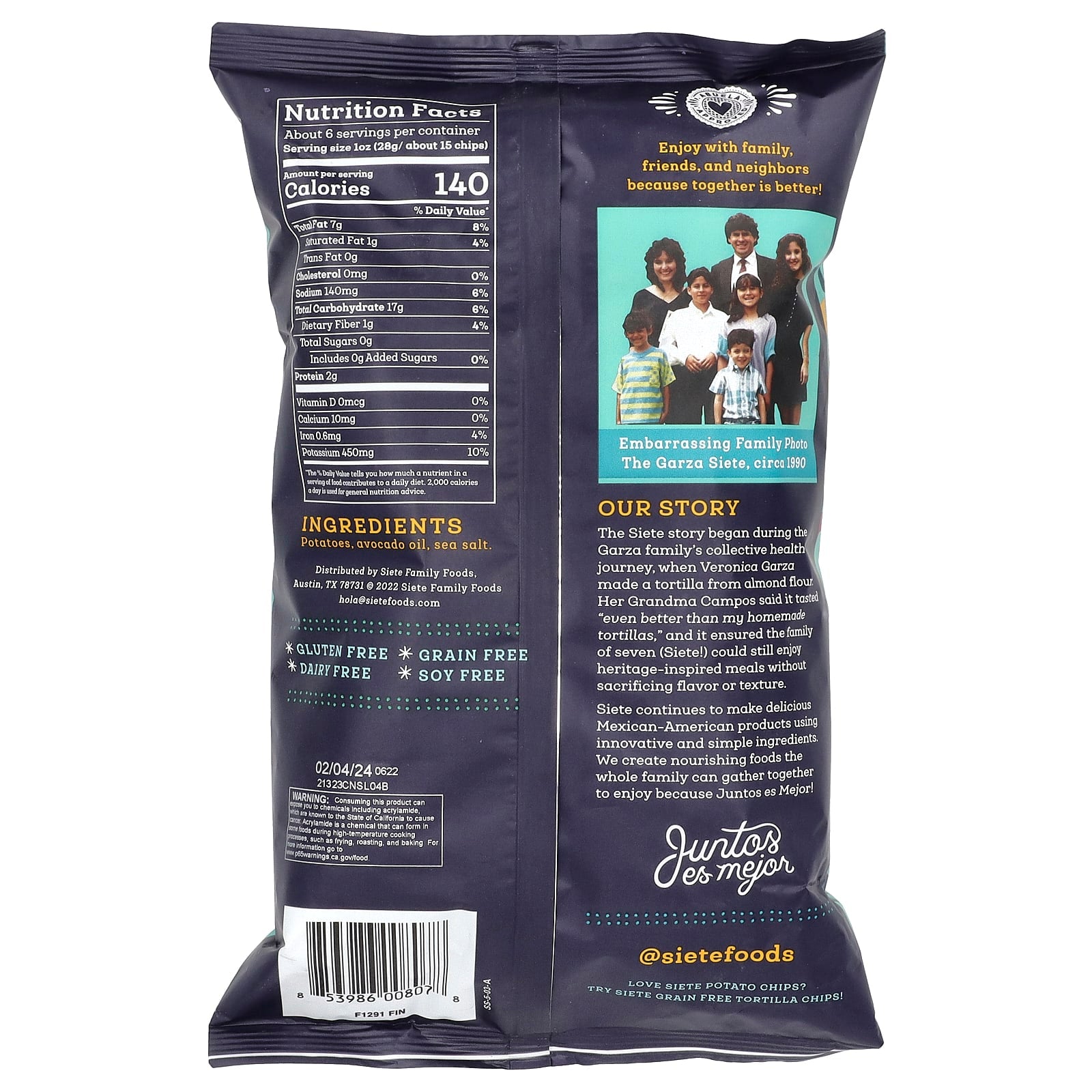 Siete, Kettle Cooked Potato Chips, Sea Salt, 5.5 oz (156 g) - Image 2