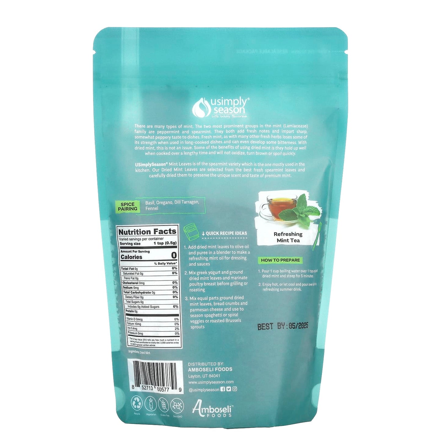 USimplySeason, Dried Herb, Mint, Cut & Sifted, 4 oz (113 g) - Image 2