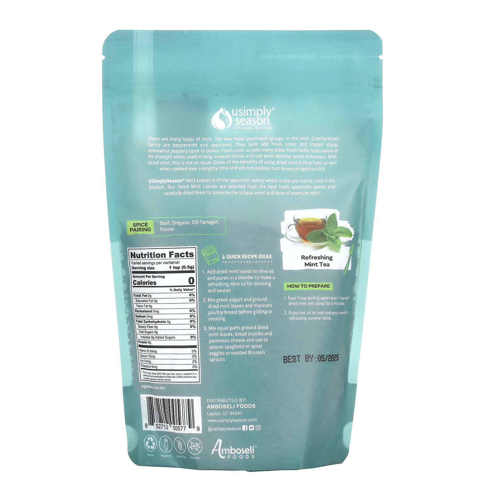 USimplySeason, Dried Herb, Mint, Cut & Sifted, 4 oz (113 g) - Image 2