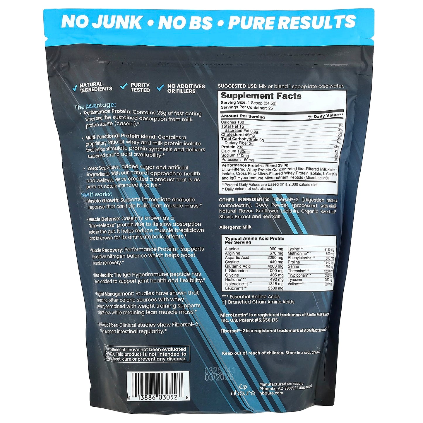 NB Pure, Performance Protein+, Chocolate, 1.9 lbs (862.5 g) - Image 2