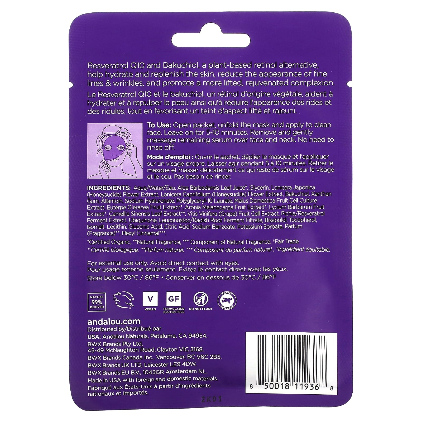 Andalou Naturals Instant Rejuvenate & Firm Hydro Serum Beauty Facial Mask - Image 2