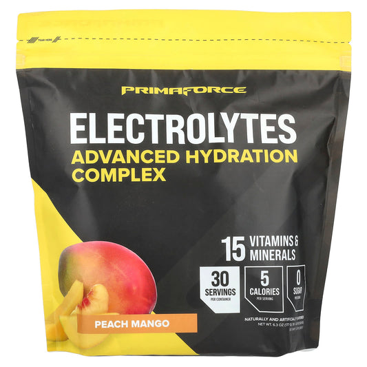 Primaforce, Electrolytes, Advanced Hydration Complex, Peach Mango, 30 Packets, 0.21 oz (5.9 g) Each - Image 1