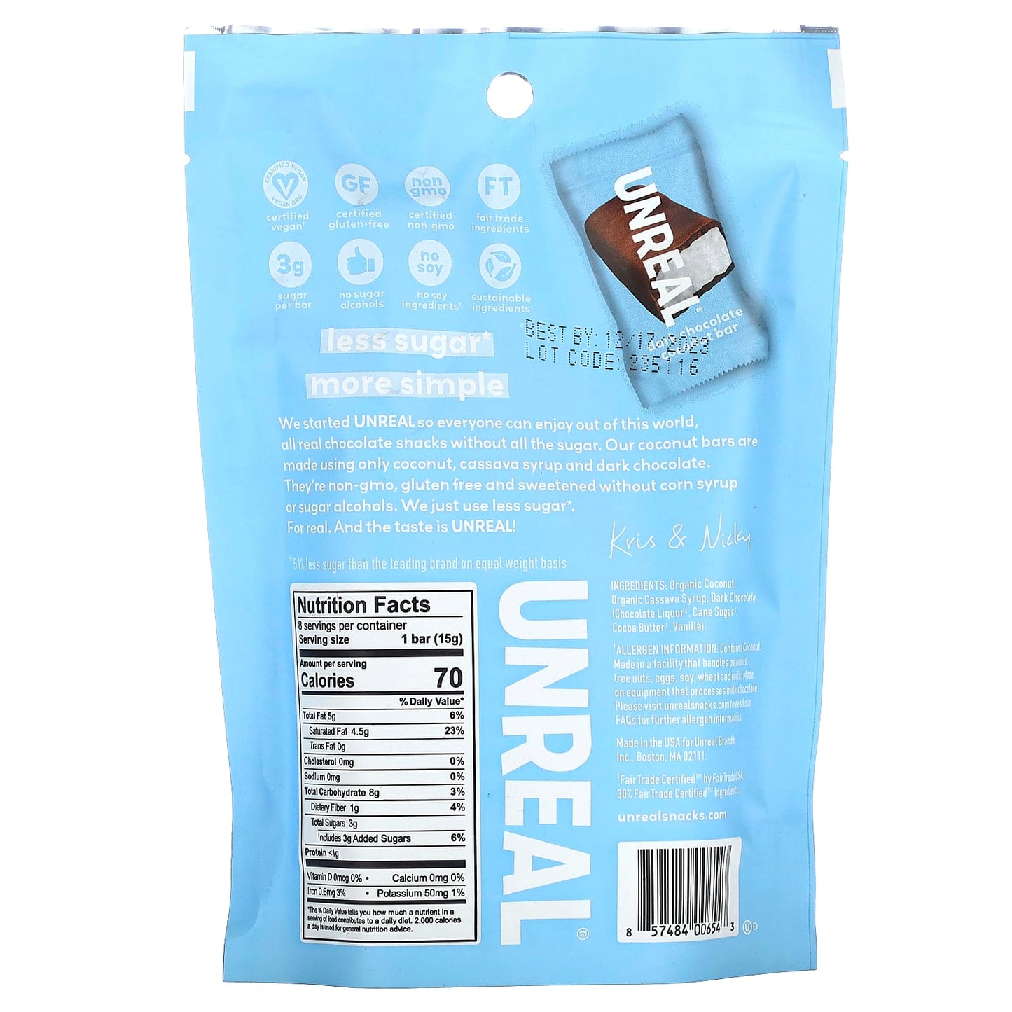 Unreal, Dark Chocolate Coconut Bars, 4.2 oz (120 g) - Image 2