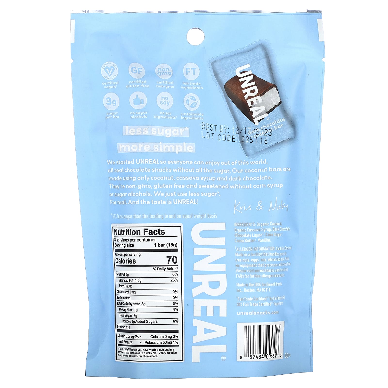 Unreal, Dark Chocolate Coconut Bars, 4.2 oz (120 g) - Image 2