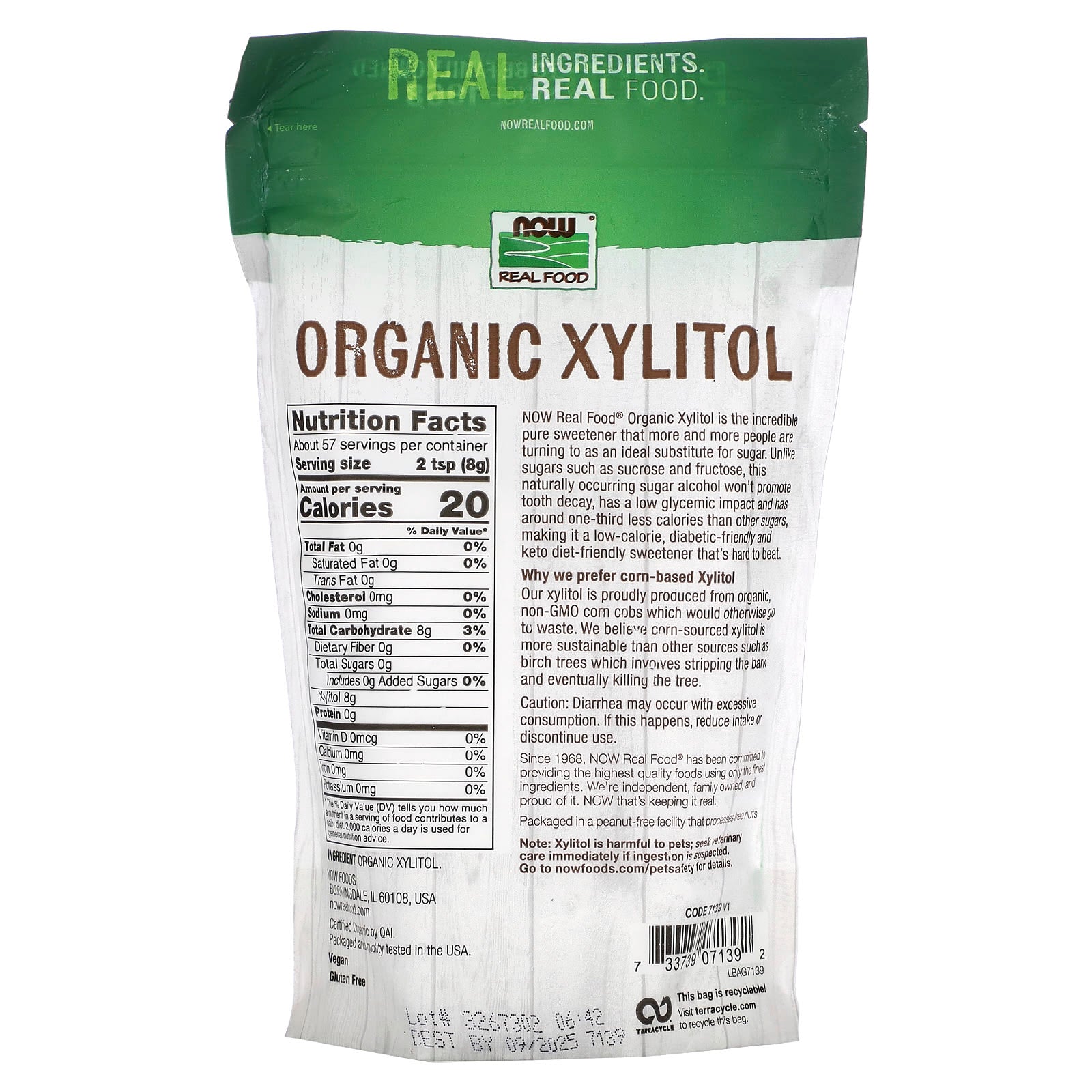 NOW Foods, Real Food, Organic Xylitol, 1 lb (454 g) - Image 2