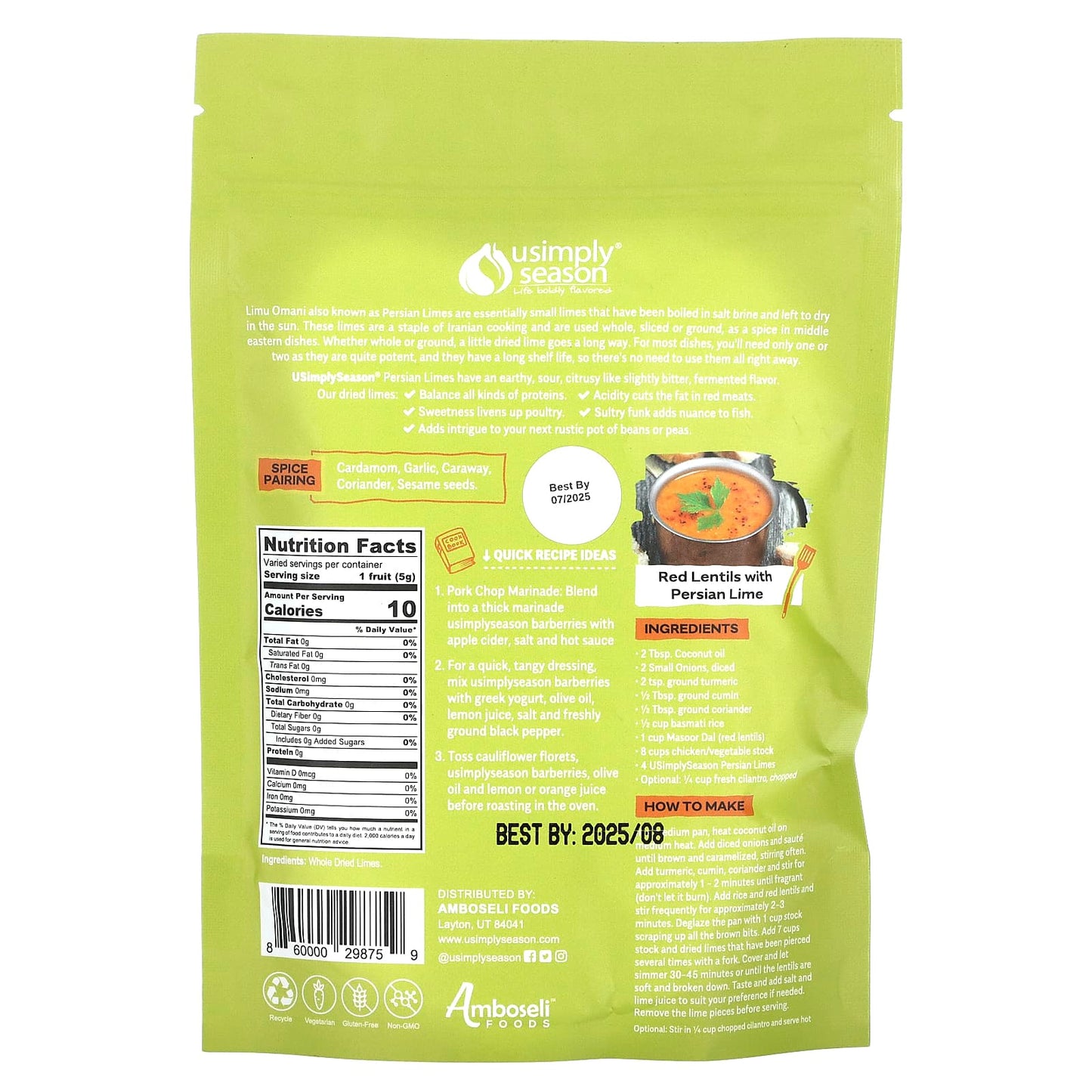 USimplySeason, Dried Lime, Persian Limes (Limu Omani), Ground, 4 oz (113 g) - Image 2