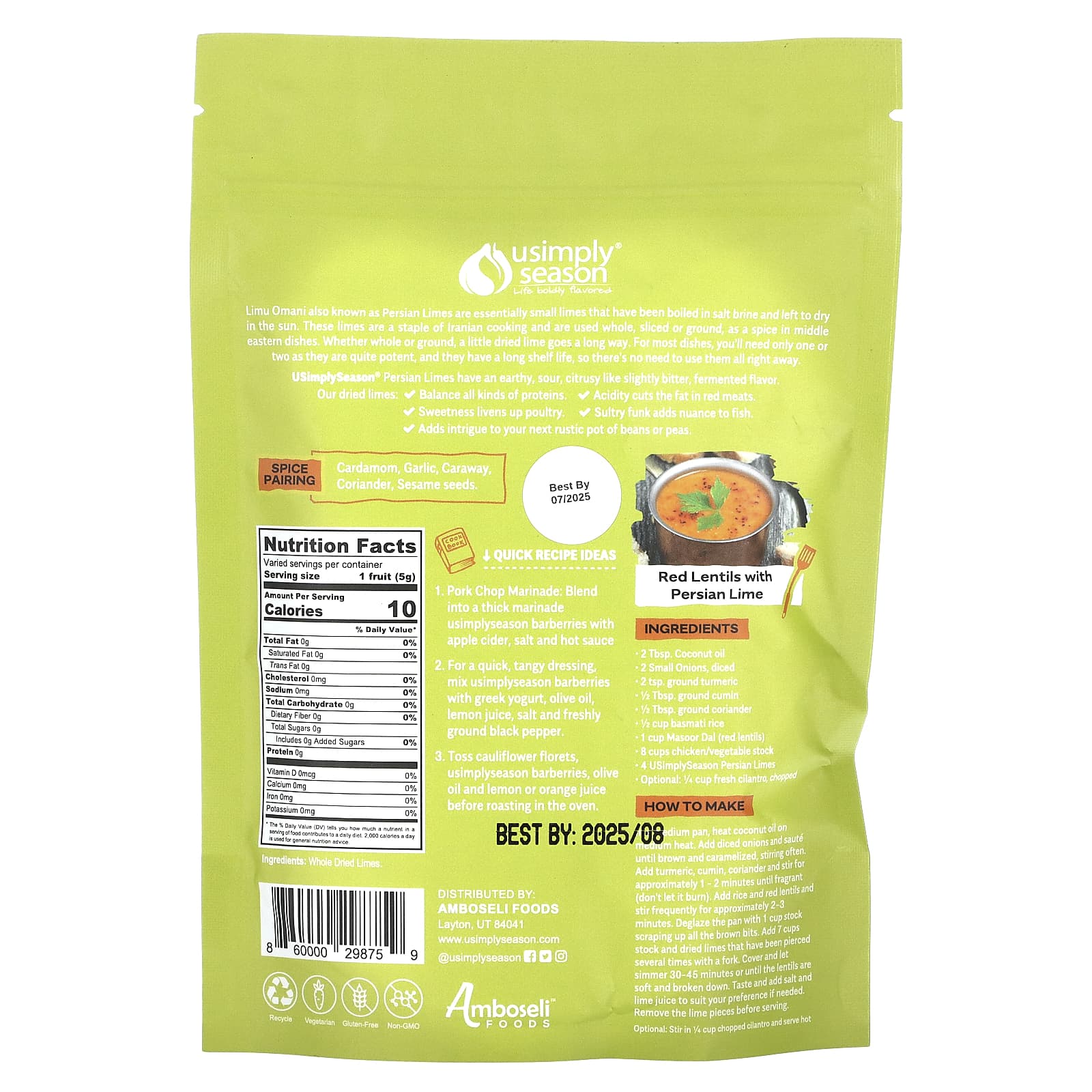 USimplySeason, Dried Lime, Persian Limes (Limu Omani), Ground, 4 oz (113 g) - Image 2