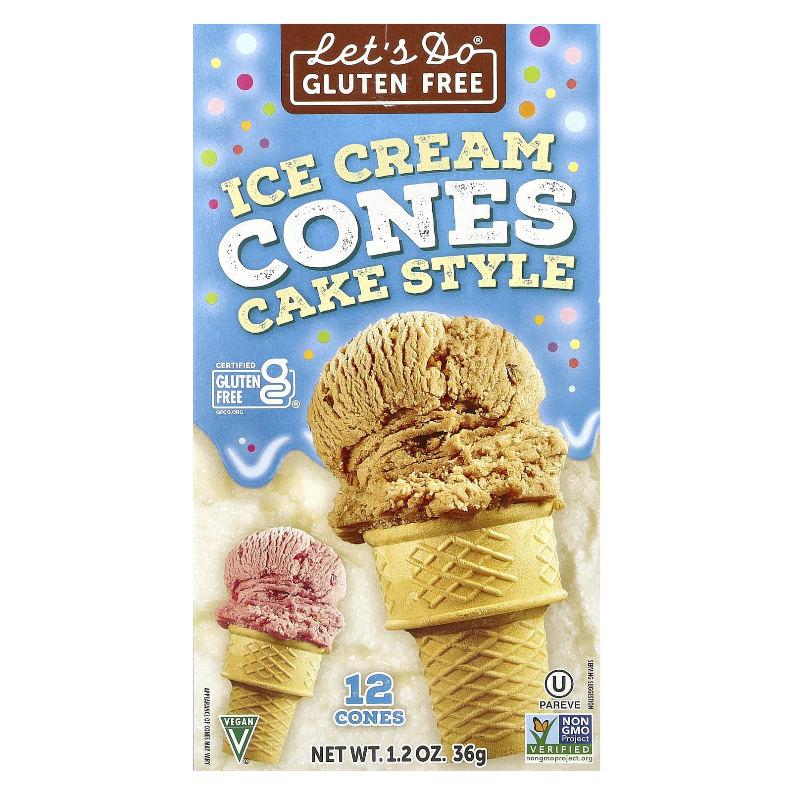 Edward & Sons, Let's Do® Gluten Free, Ice Cream Cones, Cake Style, 12 Cones, 1.2 oz (36 g)