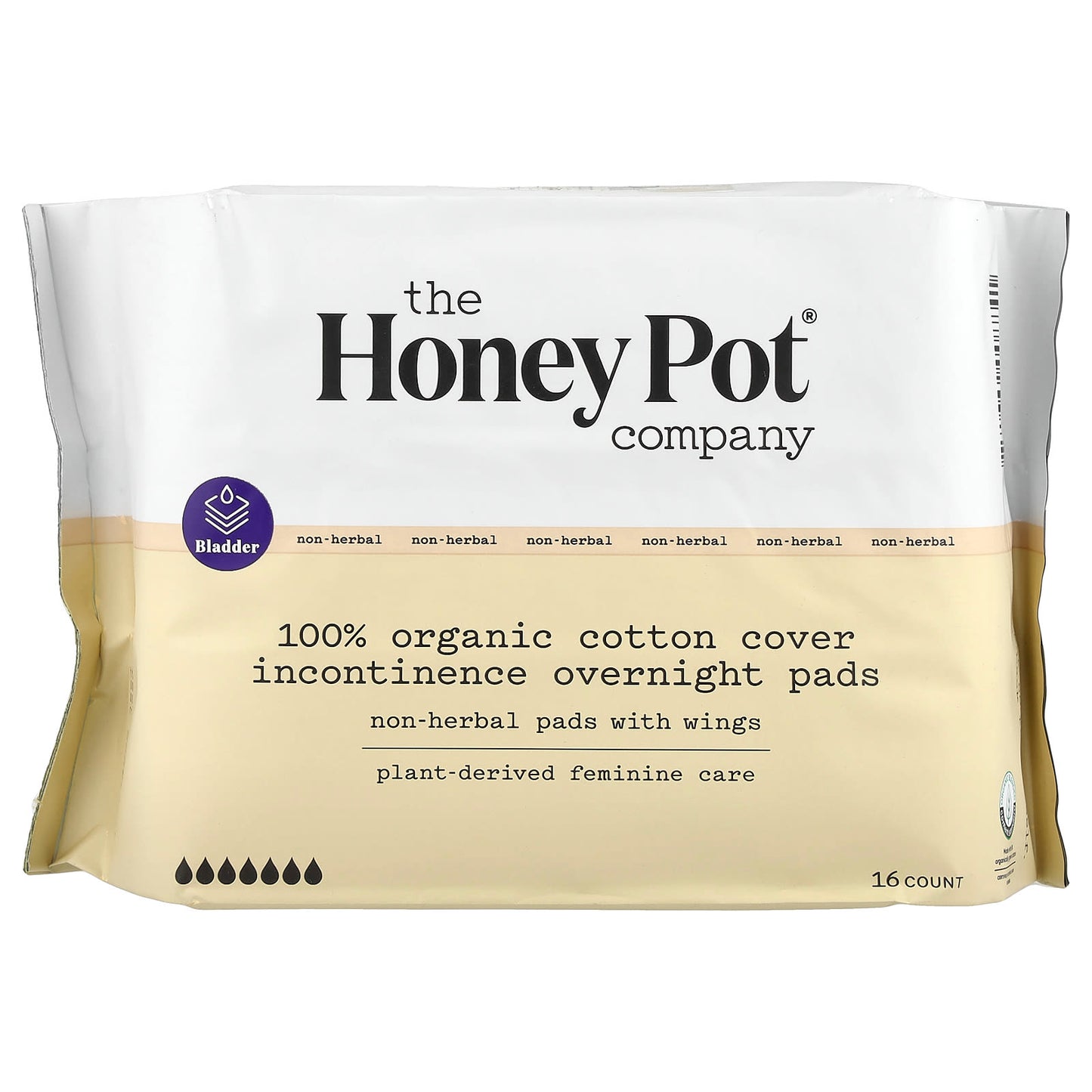 The Honey Pot Company, Non-Herbal Cotton Pads With Wings, Organic Incontinence Overnight , 16 Count - Image 1