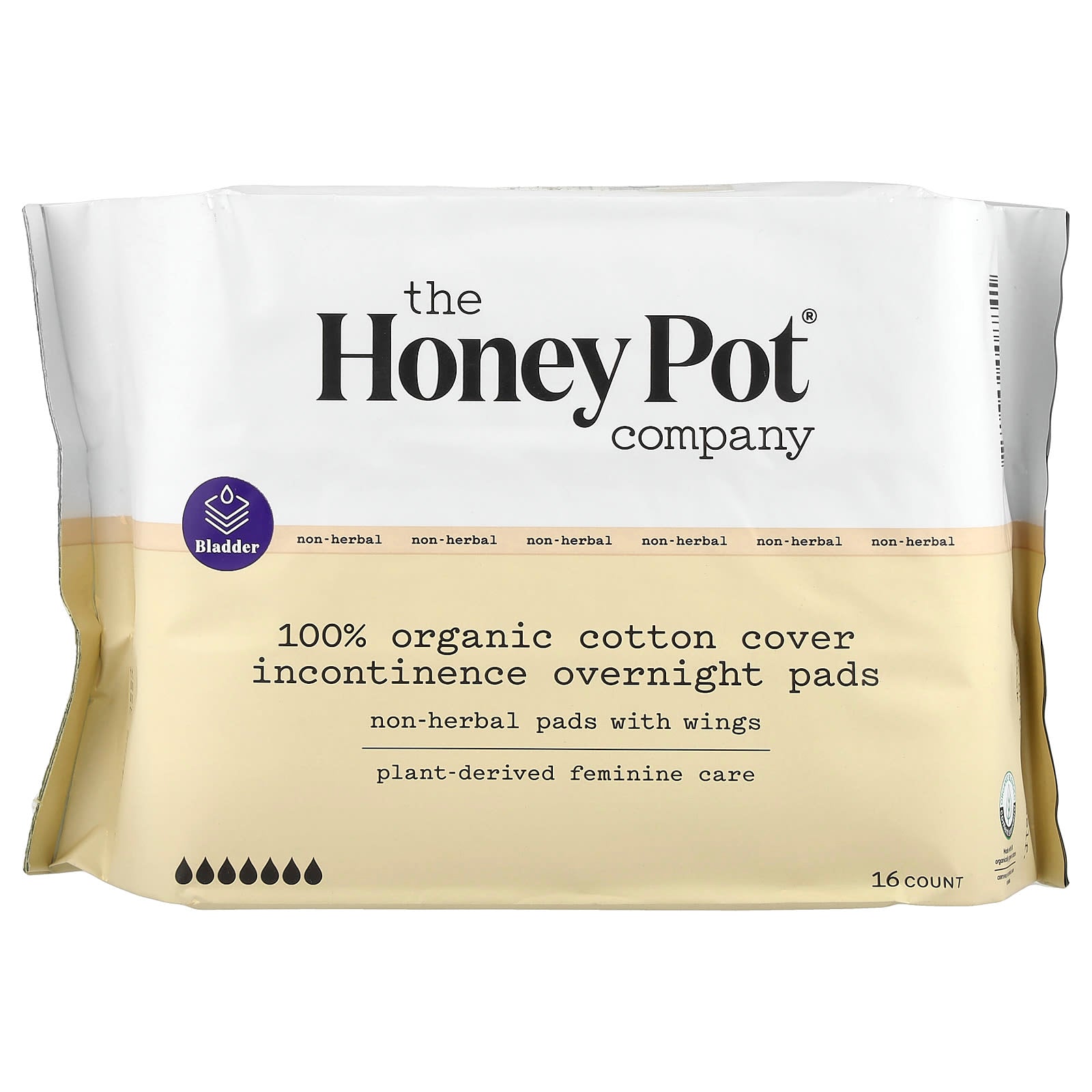 The Honey Pot Company, Non-Herbal Cotton Pads With Wings, Organic Incontinence Overnight , 16 Count - Image 1