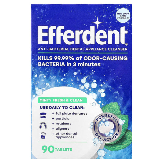 Efferdent Anti-Bacterial Dental Appliance Cleanser 90 Tablets Minty Fresh - Image 1