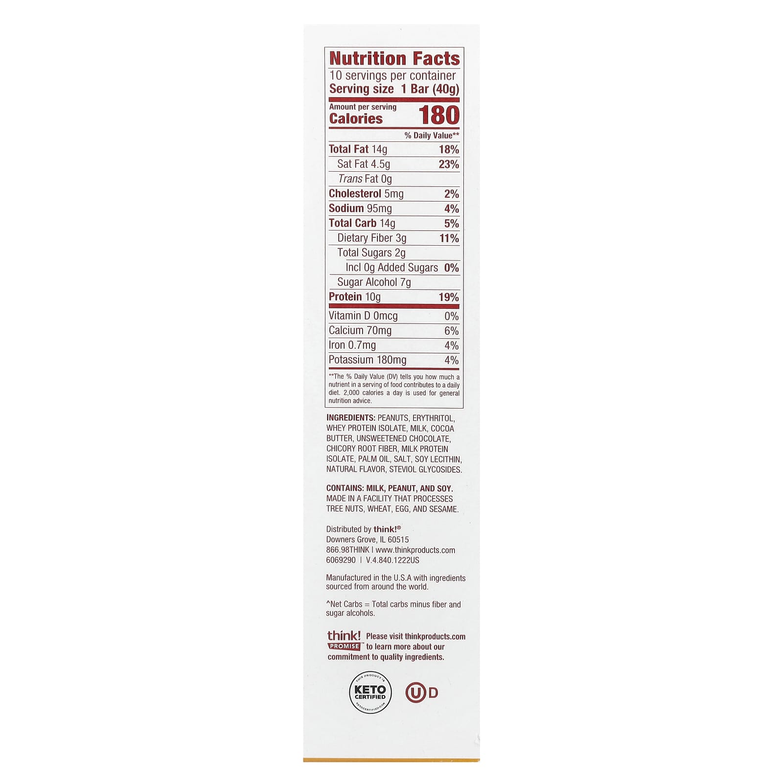 Think !, Delight Protein Bar, Chocolate Peanut Butter Pie , 10 Bars, 1.41 oz (40 g) Each - Image 2