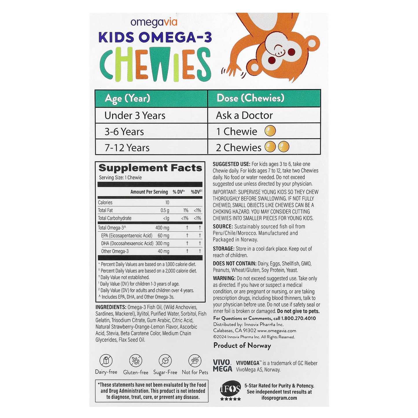OmegaVia, Kids Omega-3 Chewies, Age 3+, Natural Fruit, 30 Chewies - Image 2