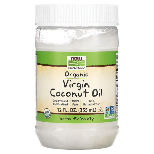 NOW Foods, Real Food, Organic Virgin Coconut Oil, 12 fl oz (355 ml) - Image 1