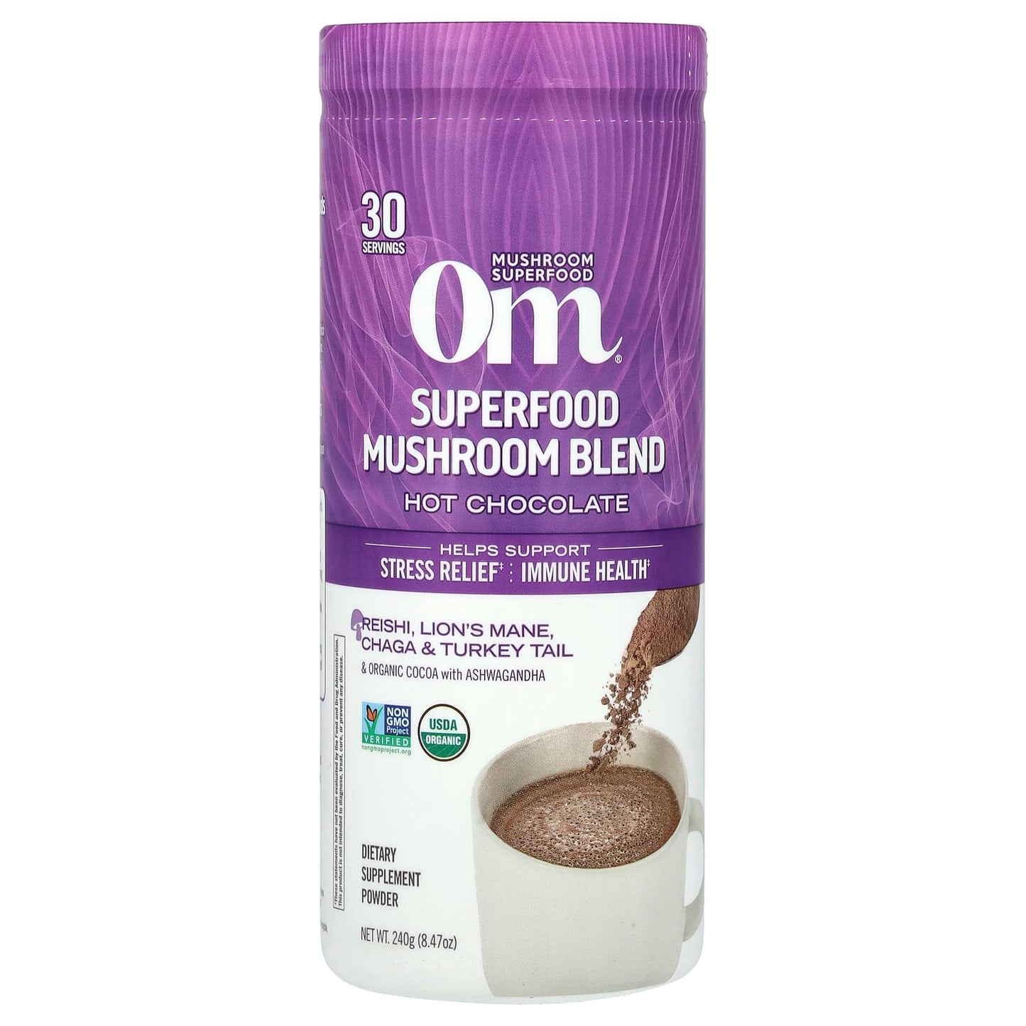 Om Mushrooms, Superfood Mushroom Blend, Hot Chocolate, 8.47 oz (240 g) - Image 1