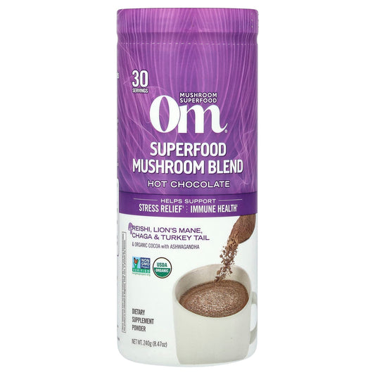 Om Mushrooms, Superfood Mushroom Blend, Hot Chocolate, 8.47 oz (240 g) - Image 1