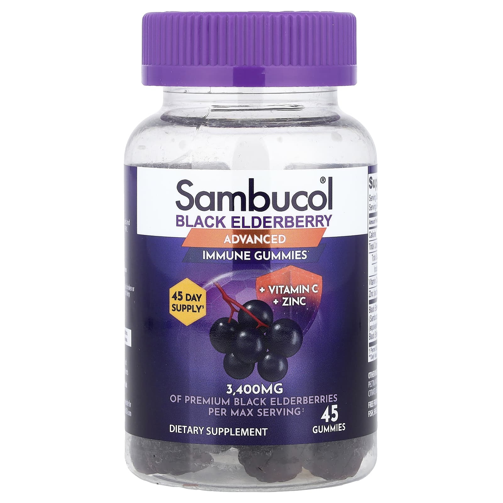 Sambucol, Black Elderberry, Advanced Immune Gummies + Vitamin C + Zinc, 45 Gummies - Image 1