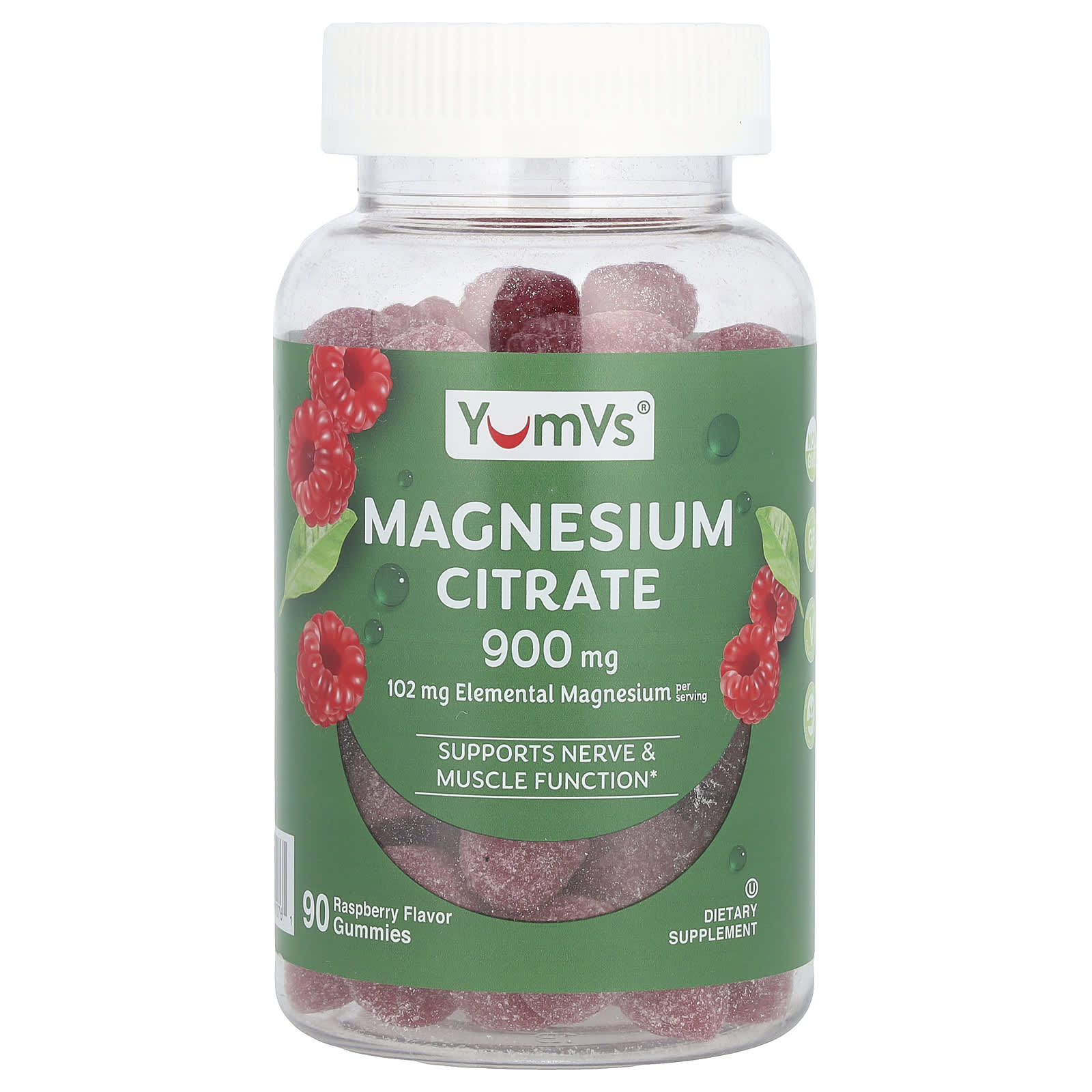 YumVs, Magnesium Citrate, Raspberry, 90 Gummies (300 mg per Gummy) - Image 1