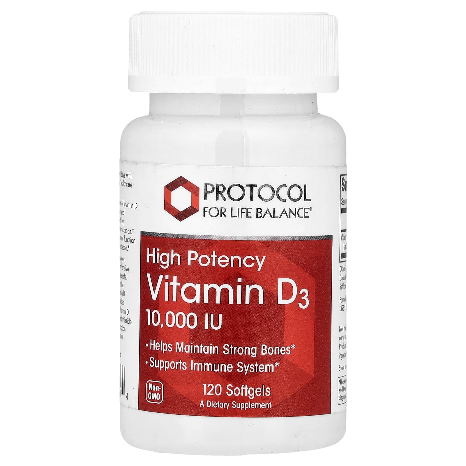 Protocol for Life Balance, Vitamin D3, High Potency, 10,000 IU, 120 Softgels - Image 1